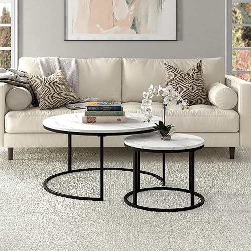 Miniatura 2 de Henn&Hart Watson Mesa de centro de 35 pulgadas y 22 pulgadas de ancho, color negro y blanco