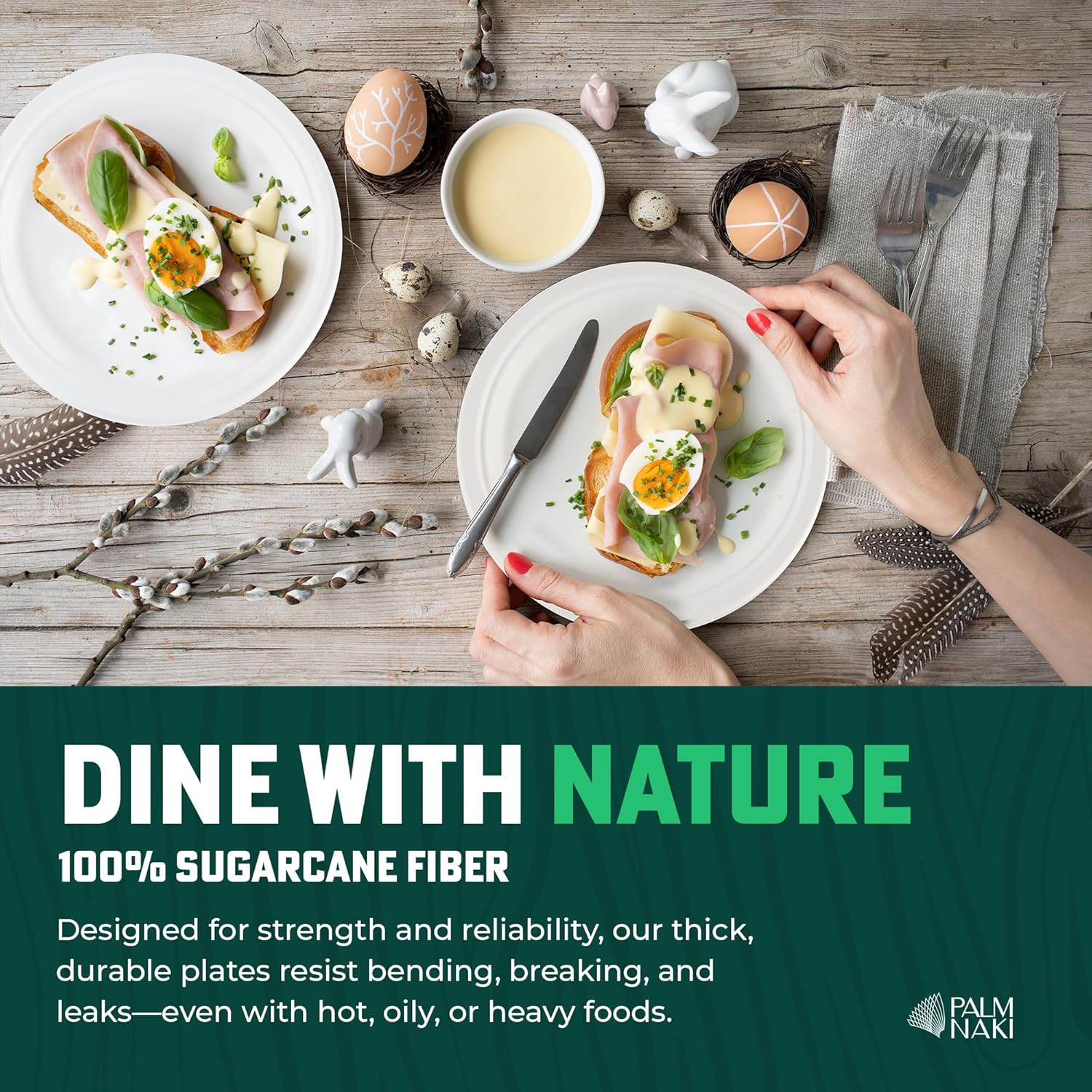 Bulk Case: 7" Heavy Duty Paper Plates | Compostable & Biodegradable | Made from Sugarcane Bagasse | Leak-Resistant & Sturdy | Microwave Safe | PFAS-Free | 7 Inch | 12 x 80-Pack (960 Pcs) | Palm Naki