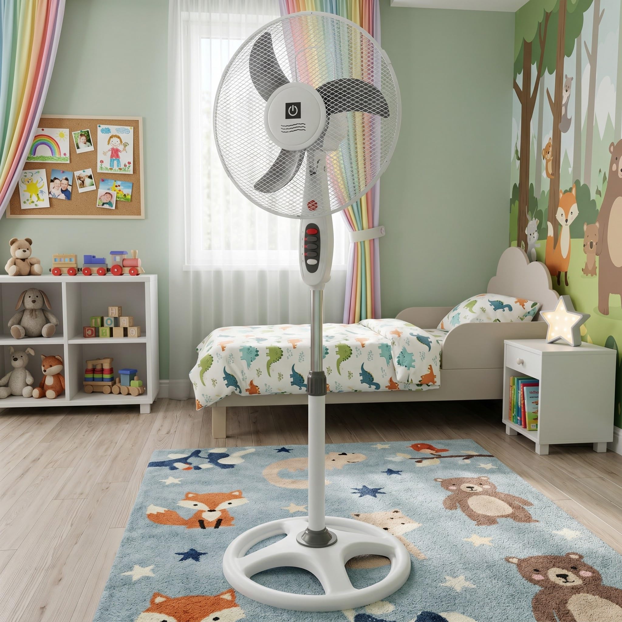 Ventilador de Pedestal 16" | Altura Regulable, 3 Velocidades, Motor Silencioso, Base Estable, Cabezal Oscilante