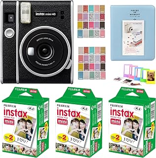 Fujifilm Instax Mini 40 Instant Camera with Fuji Instax Twin Pack Mini Film 60 Exposures, Album + Stickers + Frames