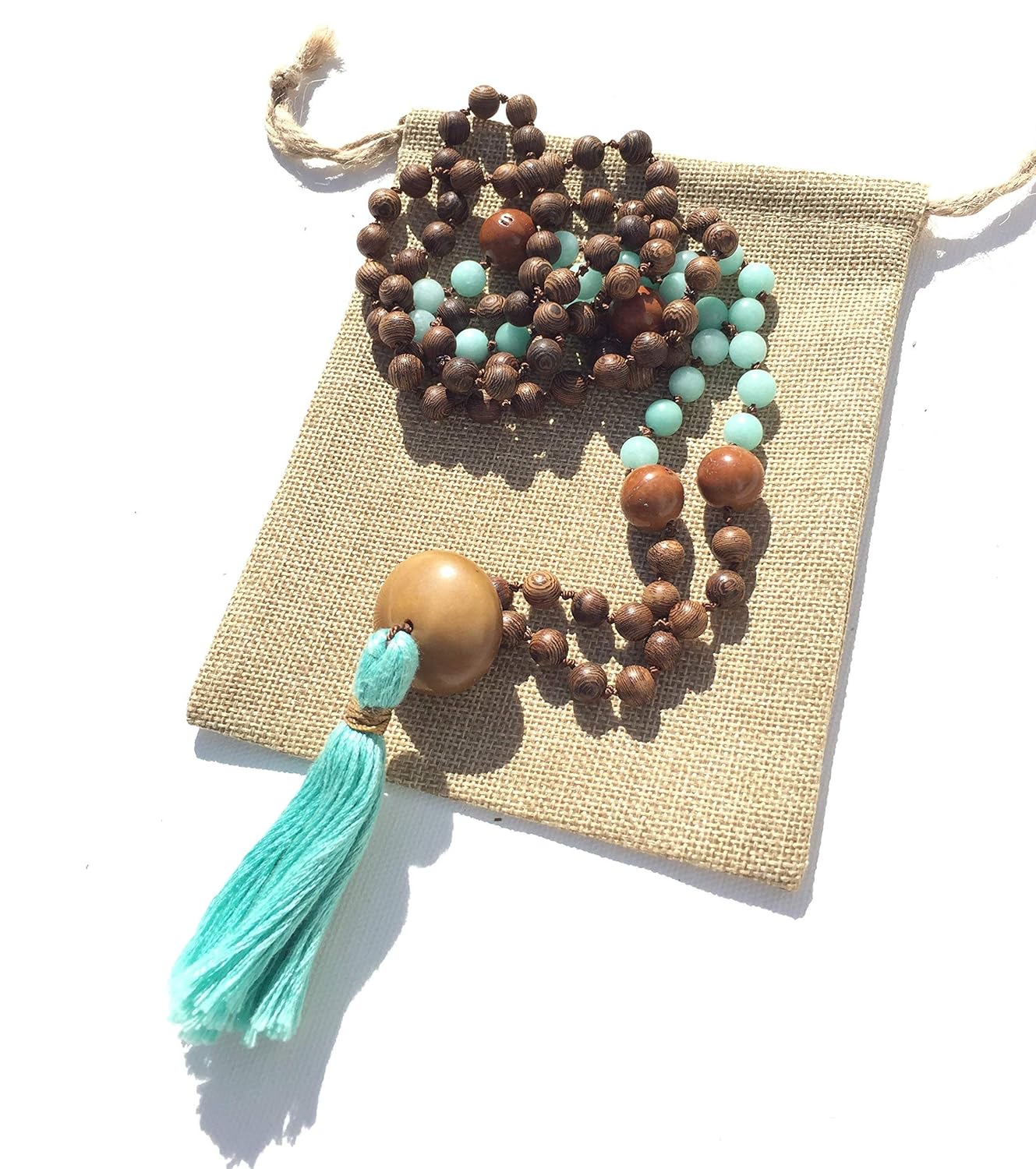 Mala Beads Necklace Hand Knotted Zen Style/Jade Amazonite
