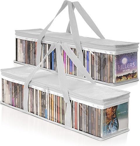 Besti Bolsas de almacenamiento para CD  Paquete de 2 fundas de plástico transparente para disco de música  Robusto cosido, mango fuerte, se adapta a