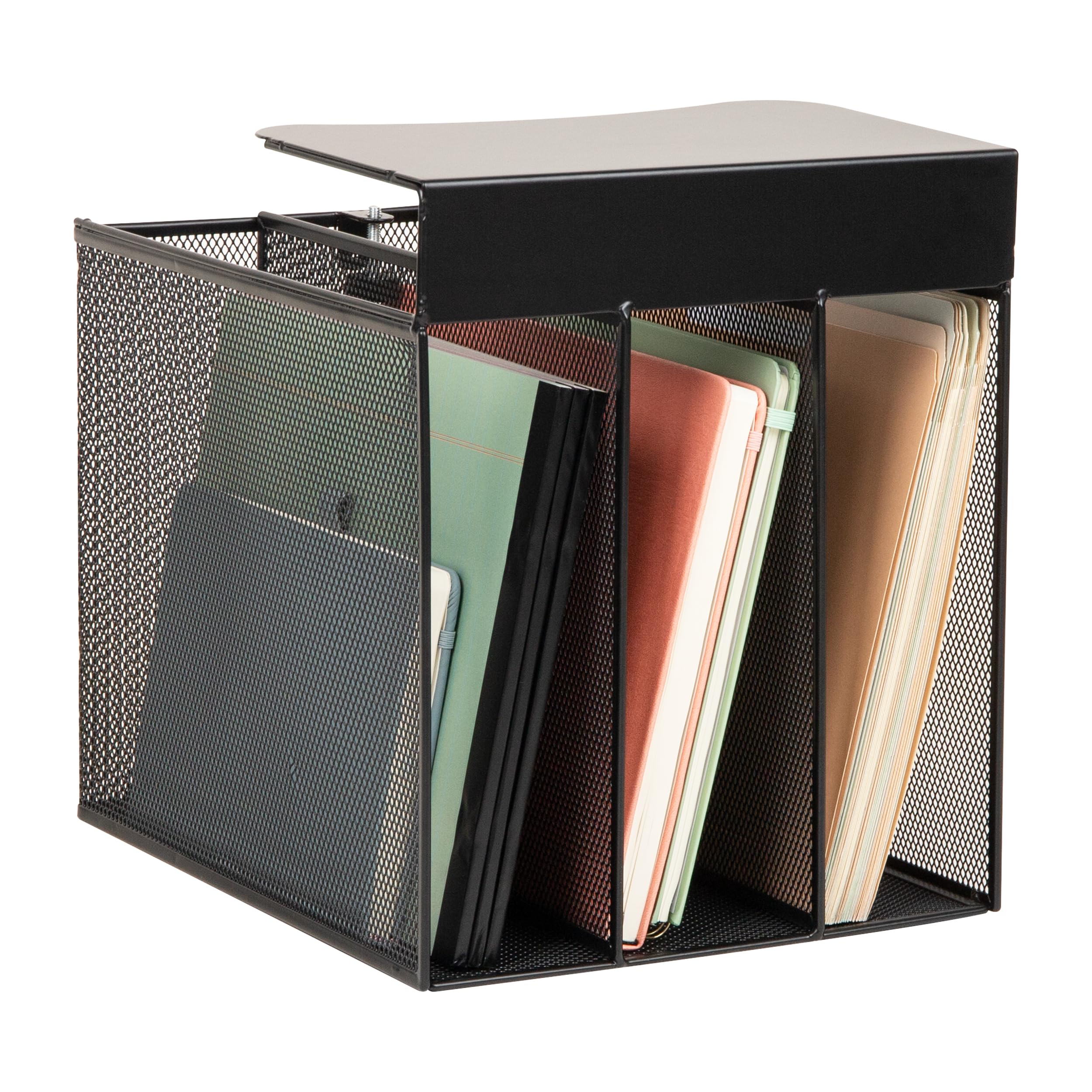 Mind Reader Organizer scorrevole sotto la scrivania, senza bisogno di attrezzi, portaoggetti da appendere per laptop, cartelle e notebook, in metallo, nero
