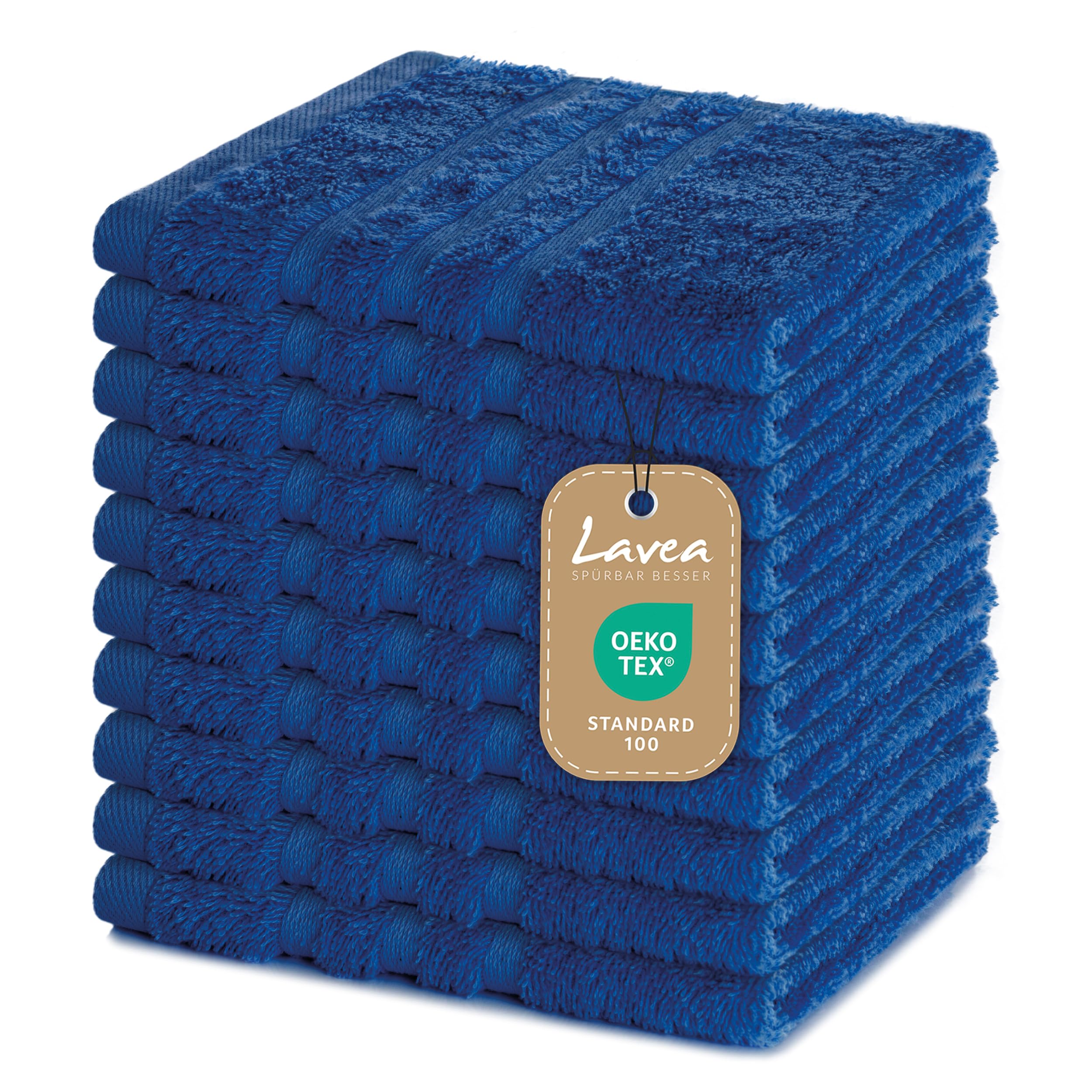 Lavea 10-Piece Terry Cloth Towel Set, 30 x 30 cm, 100% Cotton Terry 500 g/m², Guest Towels and Small Washcloths, Easy Care 60 °C, Terry Series Elena, Ideal for Bathroom and Guest Toilet, Royal Blue — image 1