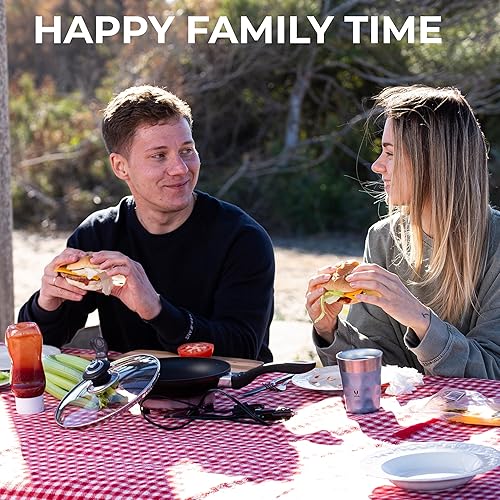 Miniatura 9 de Zone Tech - Sartén de 12 V con tapa de vidrio, portátil antiadherente de 7.5 pulgadas, asas que se mantienen frescas, calentamiento rápido,