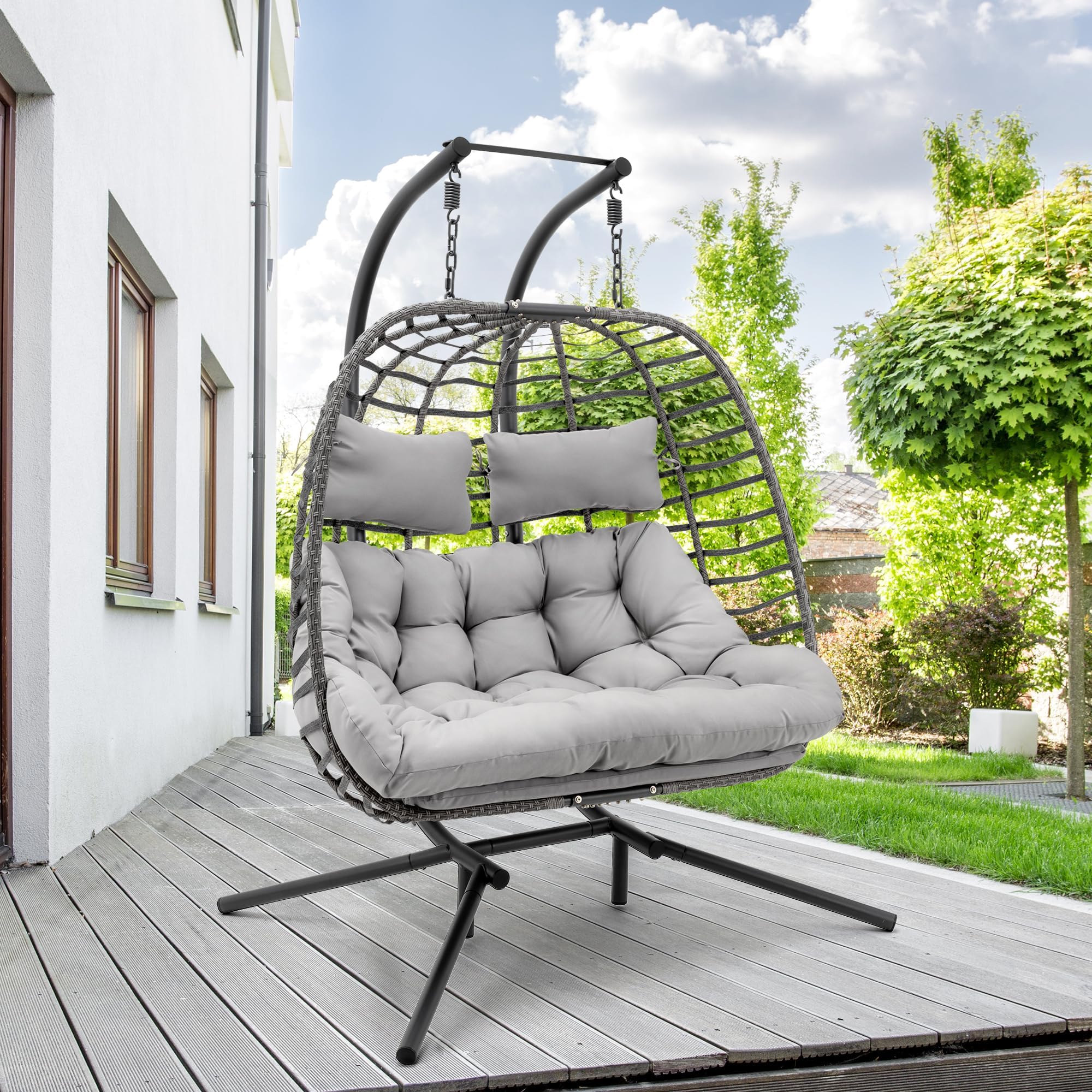 Amazon.com: Brafab Double Swing Egg Chair with Stand, Large Hand-Woven ...