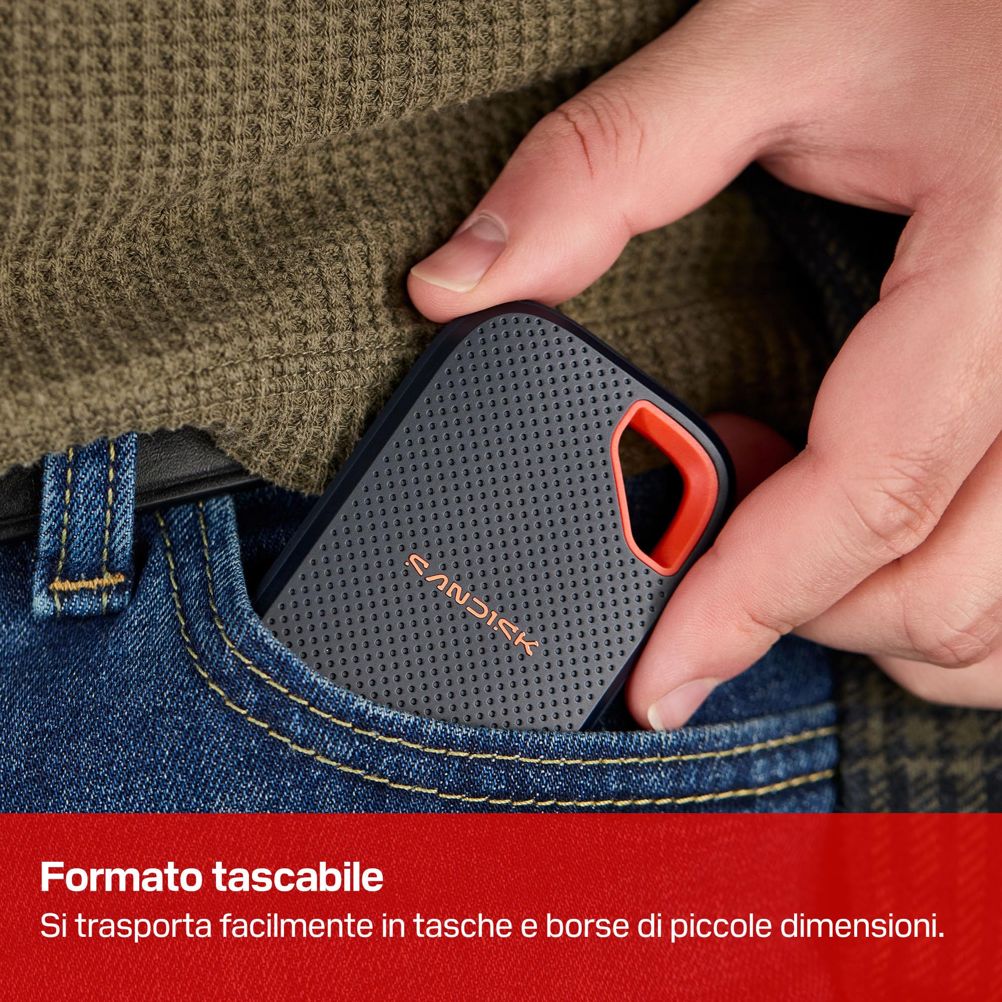 SANDISK Extreme SSD portatile 1 TB (velocità fino a 2.000 MB/s, USB Type-C, resistenza all’acqua e alla polvere IP65, protezione da cadute fino a 3 metri)