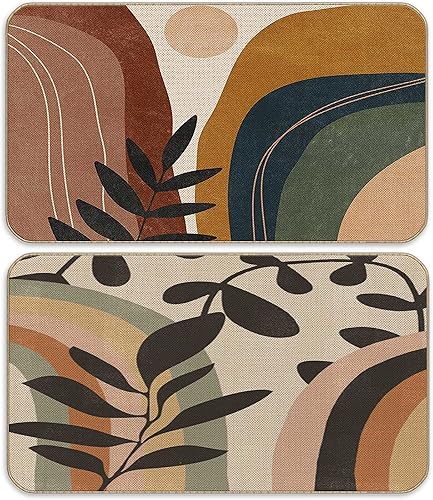 Miniatura 20 de Nogrit Alfombra Retro Boho Neutral Sol Amanecer Atardecer Moderno de Mediados de Siglo Alfombras Suaves Antideslizante Tapete de Puerta 17x30