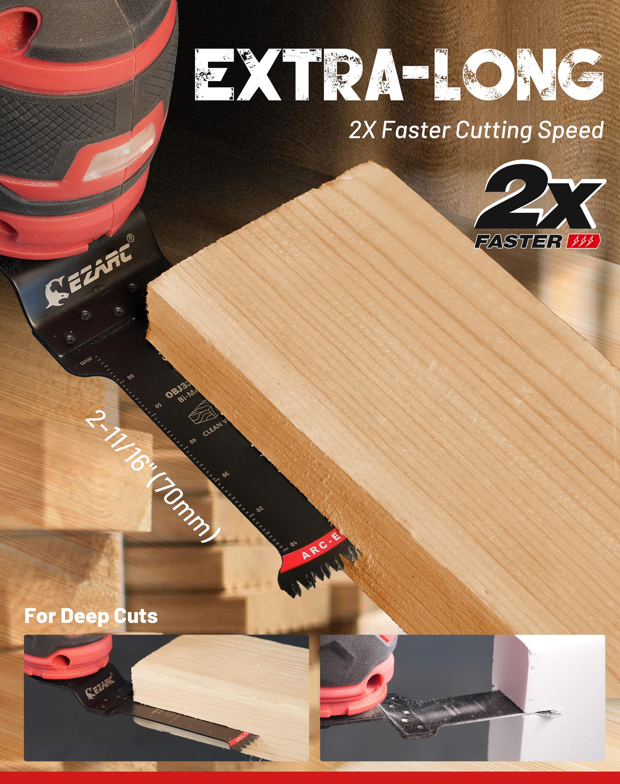 EZARC Lama oscillante bimetallica ad arco, lame oscillanti per seghe oscillanti giapponesi extra lunghe da 2-11/16", per tagli netti in legno duro e plastica, lame universali per utensili multipli