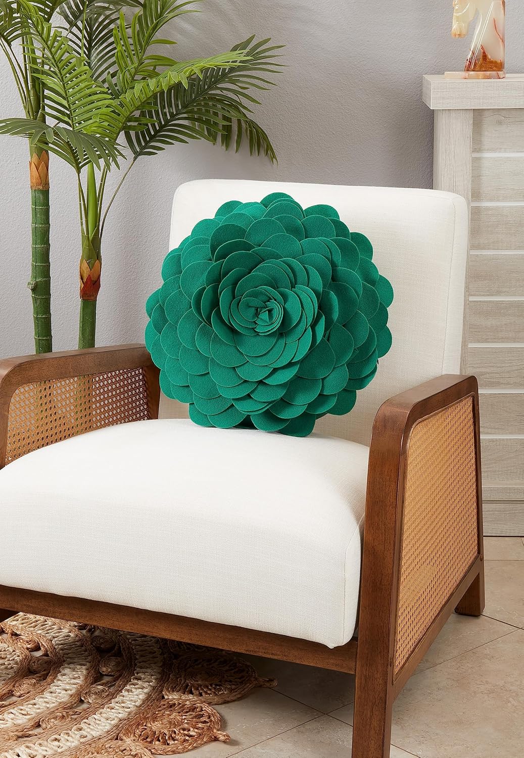 SARO LIFESTYLE Flower Design Poly Filled Throw Pillow, Jasper Green, 13"