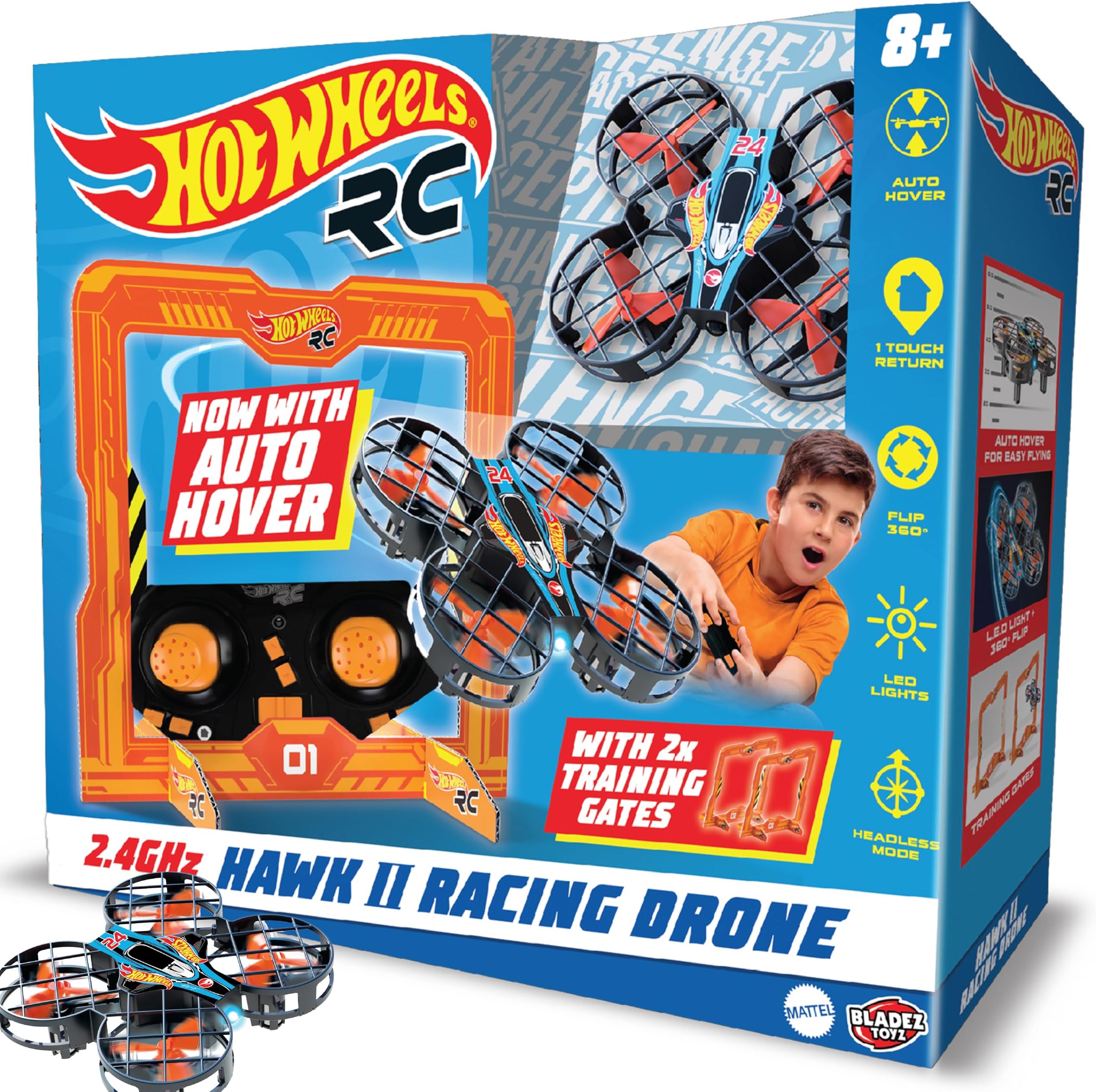 BLADEZ Hot Wheels Hawk 24 Racing Quad, Remote Control Drone, Flying Toy, Perform Stunts and Race, RC 2.4 GHz with lights, Crash Resistant, Licensed Toy Toyz