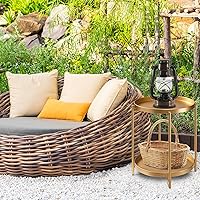 Vista 2 de danpinera Mesa auxiliar de 2 niveles, mesa auxiliar al aire libre, escritorio redondo de metal con bandeja extraíble, pequeño escritorio plegable