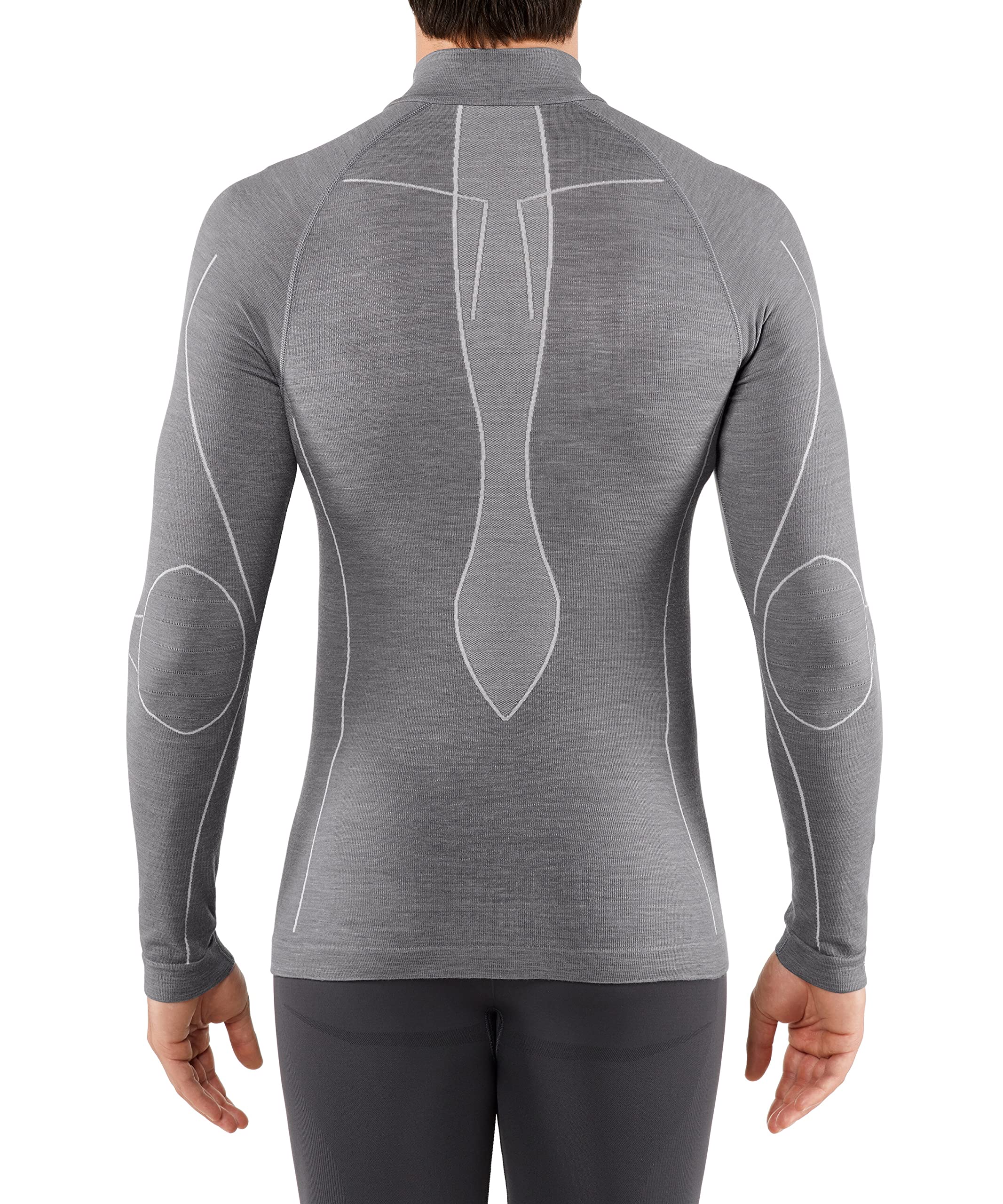 FALKE Mężczyźni Warstwa podstawowa (góra) Wool-Tech High Zip Neck M L/S SH Bielizna Termoaktywna Z Merynosa szybkoschnące ciepłe 1 Sztuka, Szary (Grey-Heather 3757), S