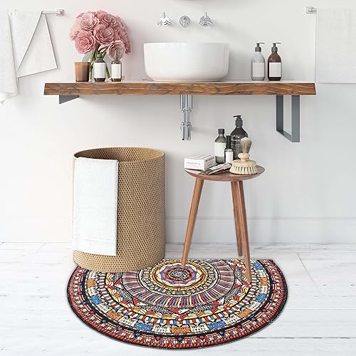 Miniatura 6 de Alfombra de baño de medio círculo con estampado de ladrillo, bohemio, semicircular, antideslizante, alfombra de microfibra para puerta de baño,