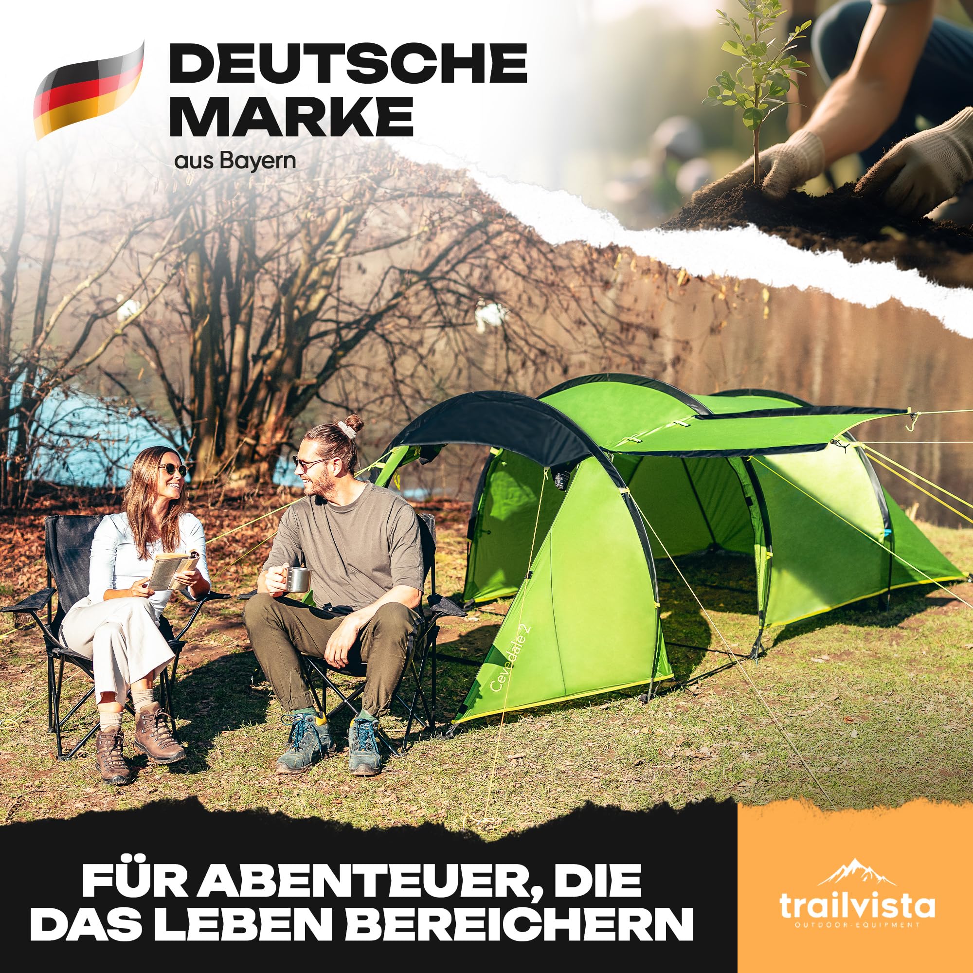 Tienda de campaña impermeable para 2 y 4 personas, tienda de campaña tipo túnel con toldo y protección contra mosquitos, tienda de campaña familiar ligera y estable, montaje rápido, tienda