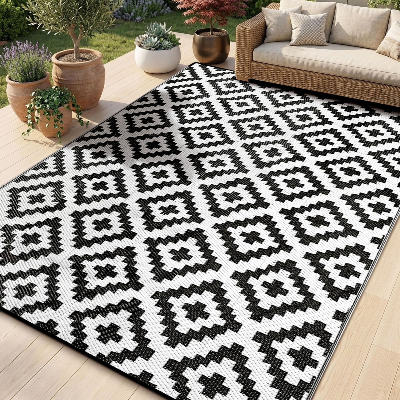 Treeboy Large Outdoor Rug,Waterproof Outdoor Rugs Anti-slip Carpet, Garden Rugs Water proof UV Resistant Garden Mat for Patio, Easy Cleaning Patio Mat for Camping, Deck, Beach, Picnic -150 x 240cm