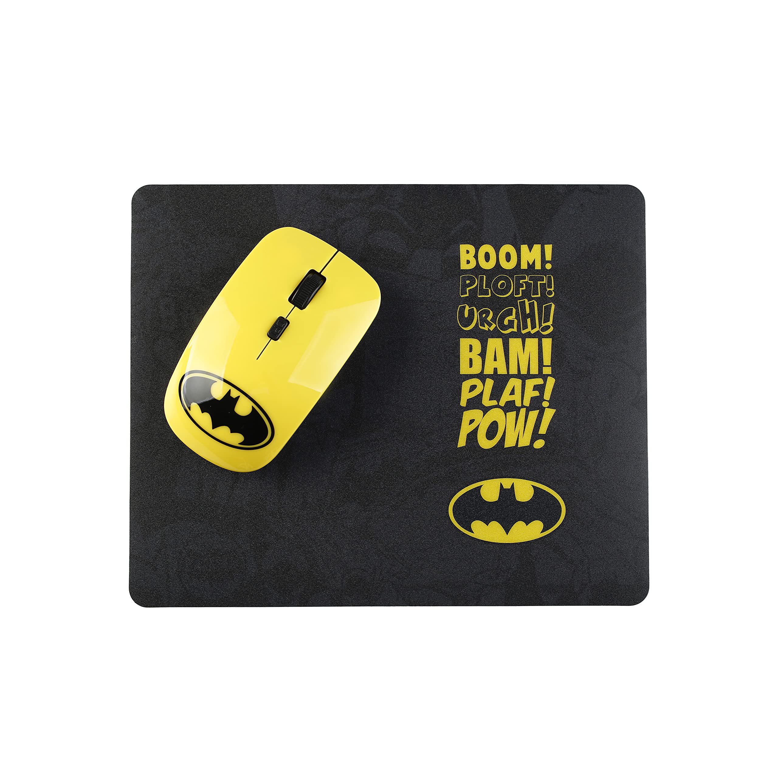 WONDEE Batman 2-in-1 Mouse and Mat Pack - Gaming Accessory Set - Yellow Mouse Pad Combo - Woven Mat & Mouse - Non-slip, Wireless