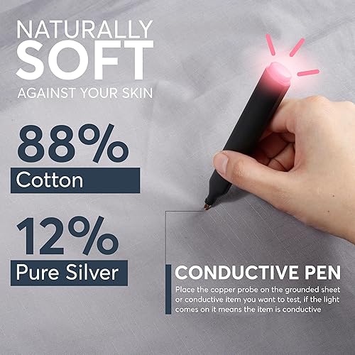 Miniatura 4 de Emberix Grounding Sheets - Sábanas de cama tamaño King, 12% fibra de plata pura, 88% algodón naturalmente suave y refrescante, sábanas de cama