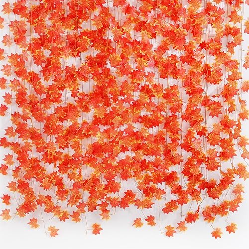 Freyalife Fall Leaf Garland for Room Decor(12 Pack),Artificial Maple Leaves,Autumn