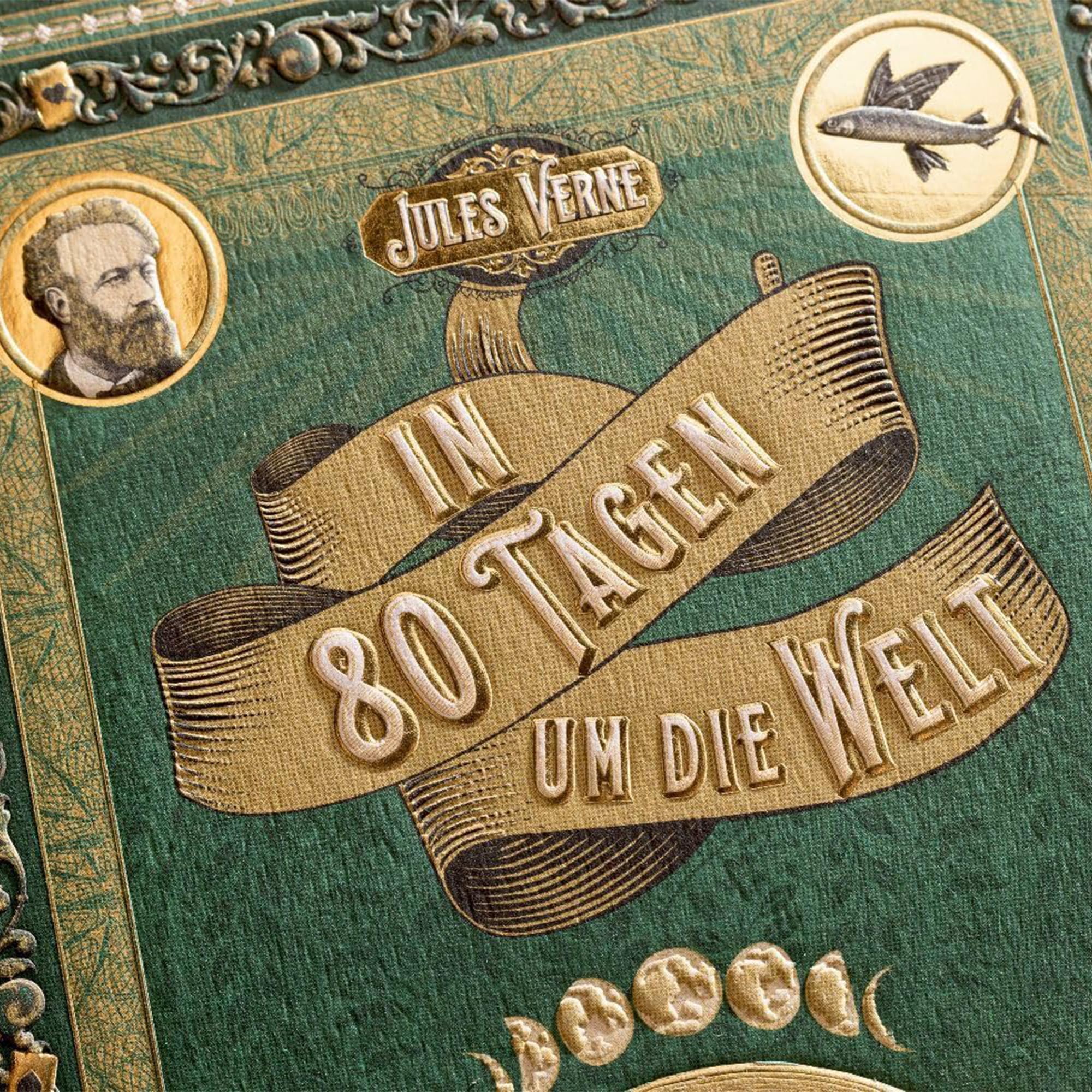 Jules Verne Buch-Set – 3 Große Schmuckausgaben: "Reise zum Mittelpunkt der Erde", "In 80 Tagen um die Welt" & "20.000 Meilen unter den Meeren" + Page Overlay - Klassiker in Hardcover Edition