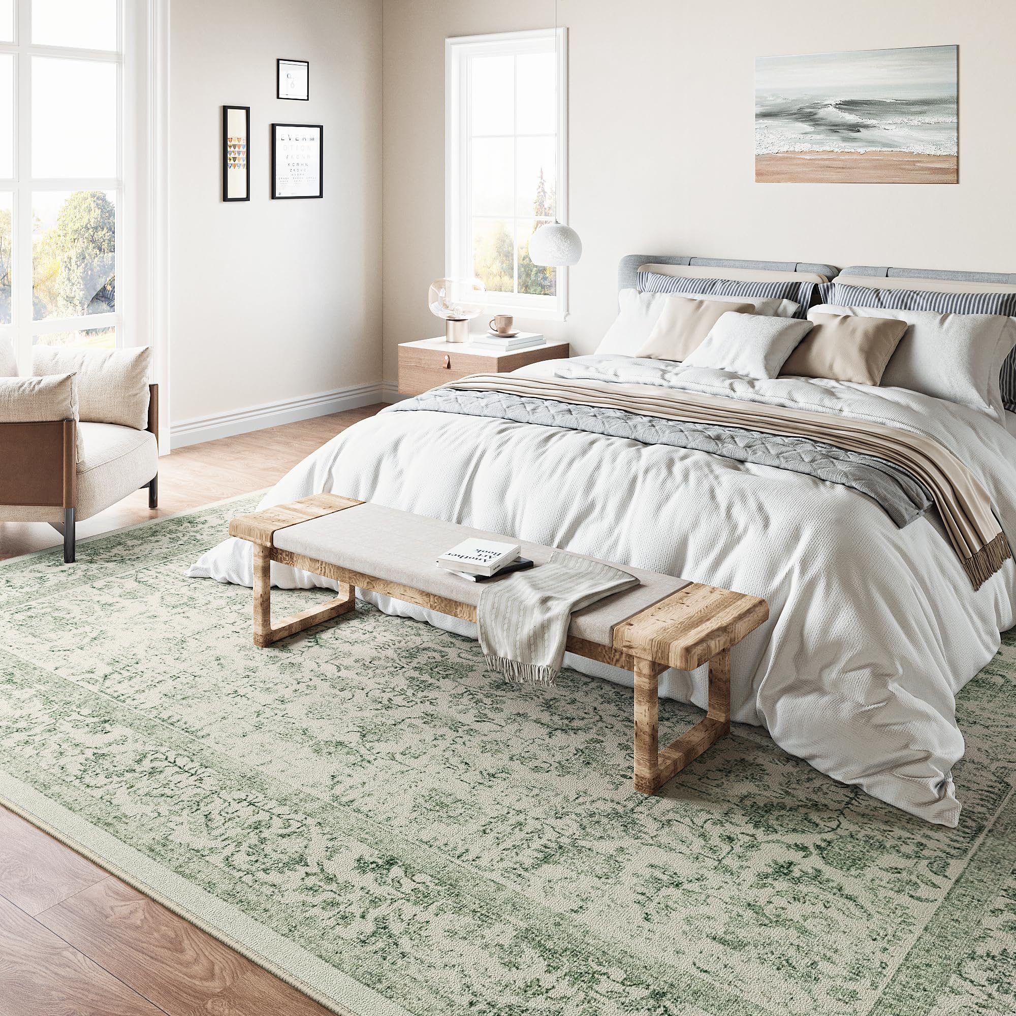 HUGEAR Vintage Tappeto Salotto Verde Tappeti 240x300cm Soggiorno Antiscivolo Lavabile in Lavatrice Tapette Camera da Letto Sala Ufficio Bambina Bambino Pelo Corto Grande Carpet