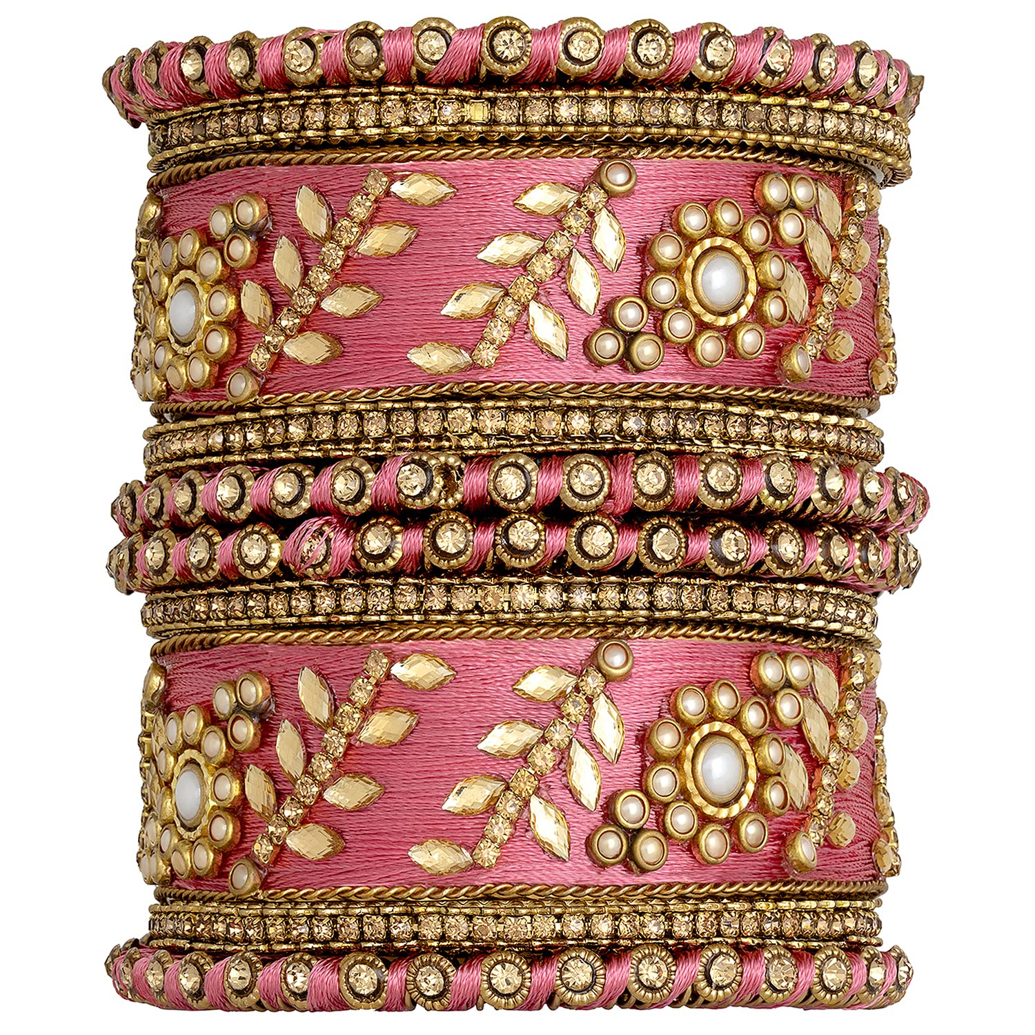 AheliTraditional Wedding Designer Silk Thread Faux Stone Studded Bridal Bangle Set Chuda Indian Ethnic Bollywood Fashion Jewelry for Women