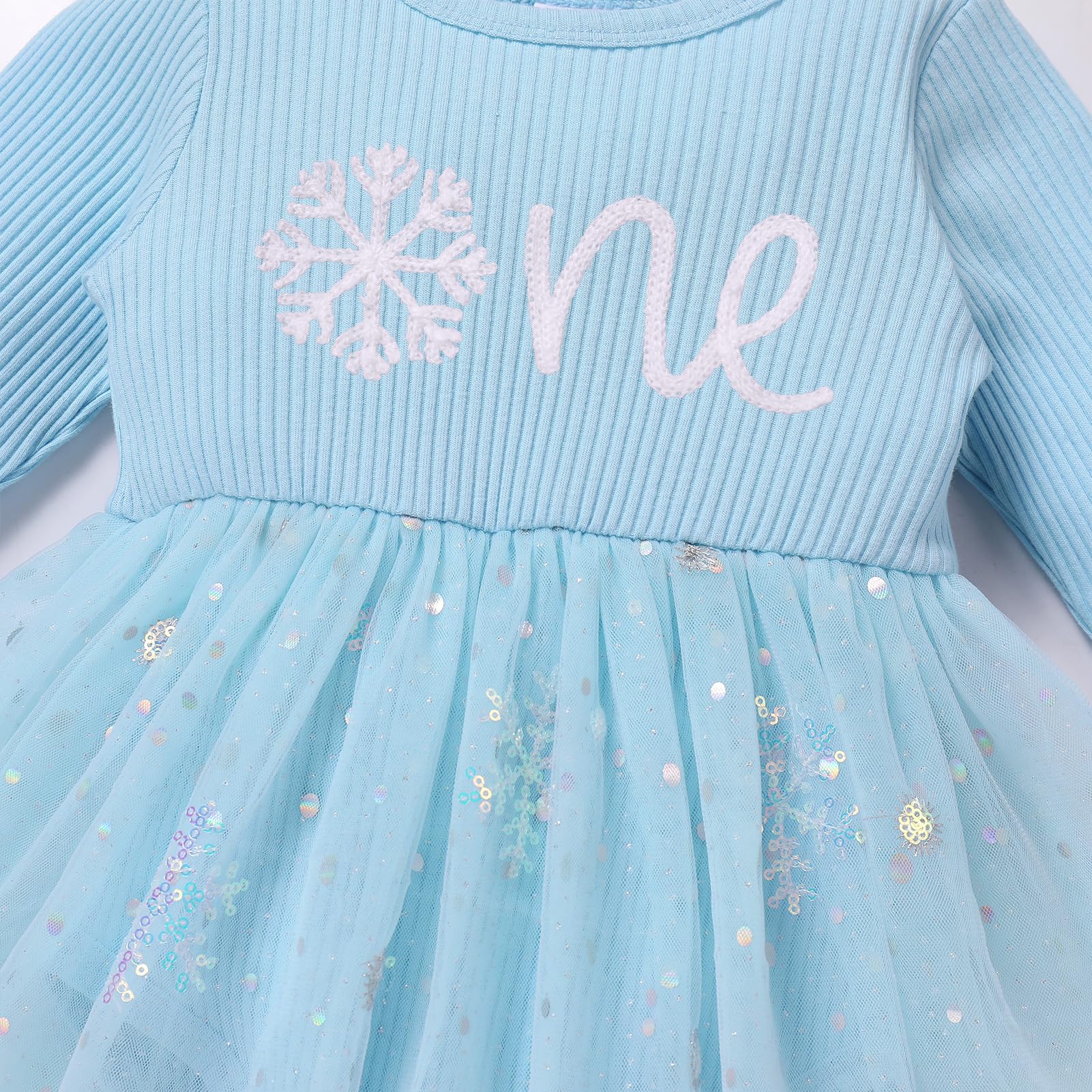 Odizli Baby Mädchen 1. Geburtstag Outfit Langarm Gerippt Strampler Pailletten Tüll Kleid + Stirnband Bekleidungssets
