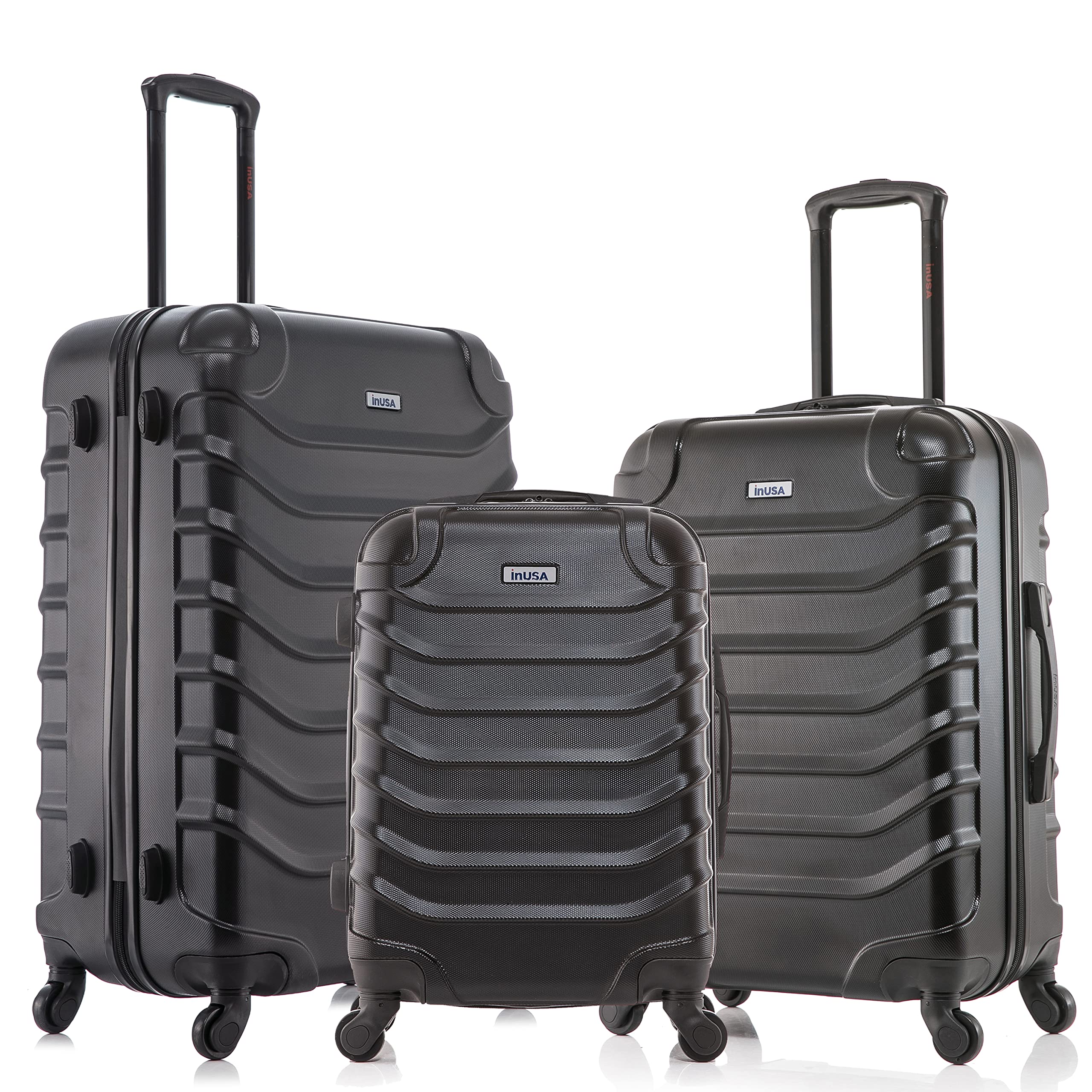 InUSA ENDURANCE Luggage with Spinner Wheels | Spacious Durable Lightweight Hardshell Suitcase, Travel Sets with Handle and Trolley | (20in, 24in, 28in) 3 Piece Luggage Set | Black