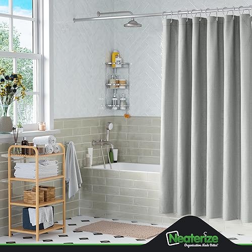 Miniatura 6 de NEATERIZE Cortina de ducha gris para baño, cortina de ducha de punto gofre, estilo hotel, cortina de baño de 72 x 72 pulgadas, Cortinas De Baño