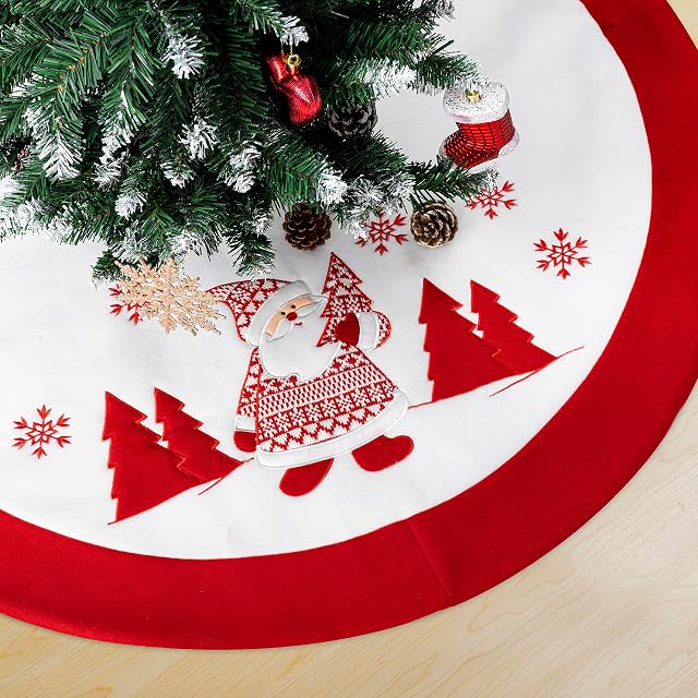 Christmas Tree Skirt White 36"/90cm Santa Claus Velvet Xmas Tree Skirt Tree Base Cover Mat for Christmas Decorations