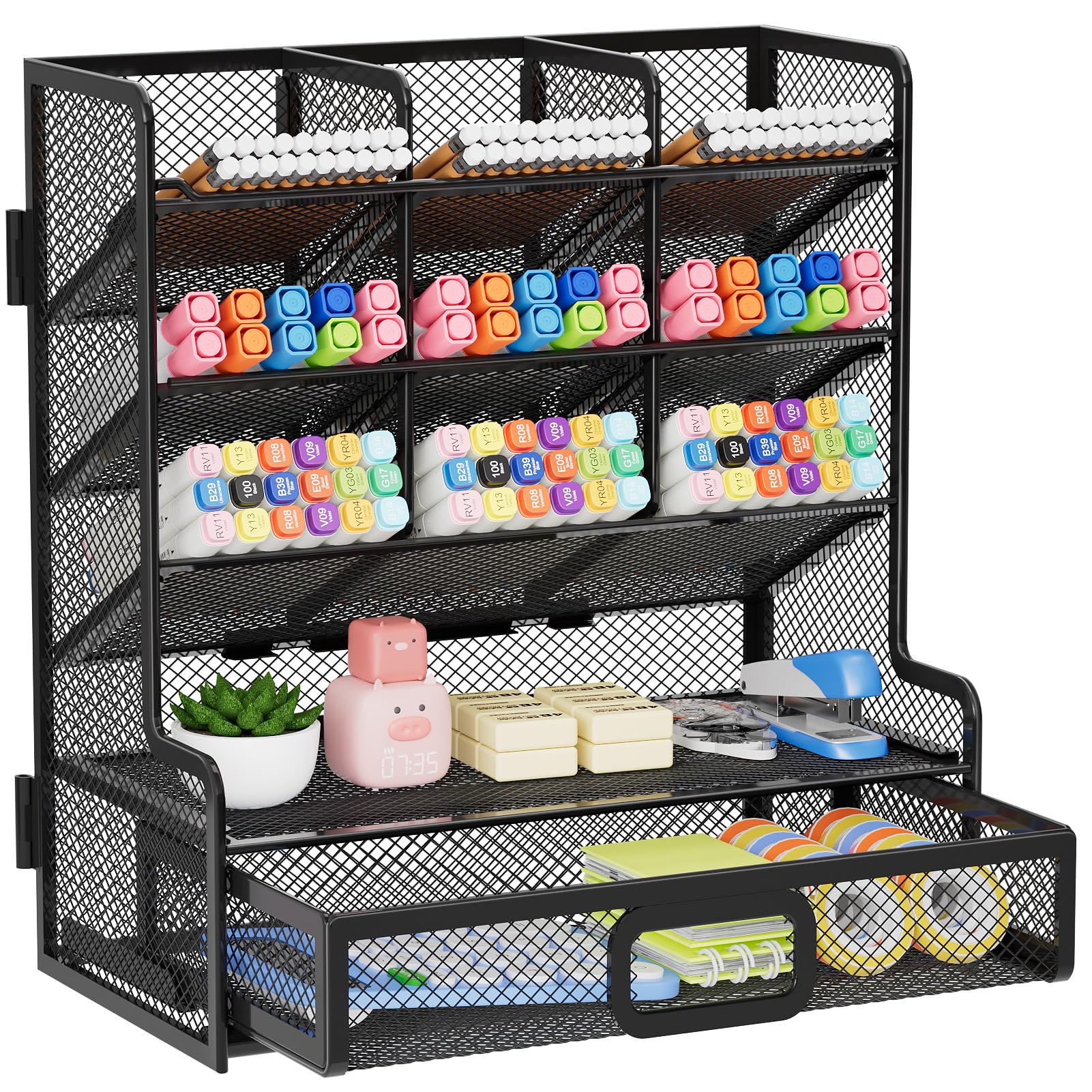 Sponsored Ad - Marbrasse Larger Mesh Desk Organizer with Drawer, Multi-Functional Pen Pencil Holder, Easy Assembly, Desk Organizers and Accessories for Office Art Supplies (Black)