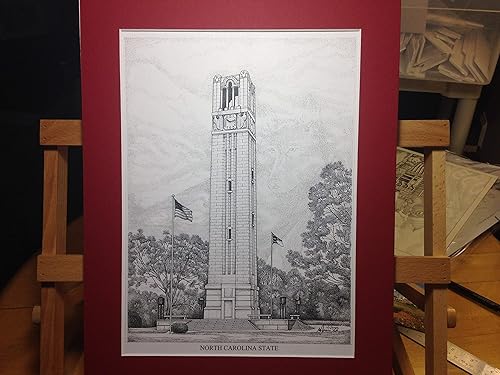 Miniatura 6 de North Carolina State - Bell Tower 11"x14" hand-drawn pen and ink print