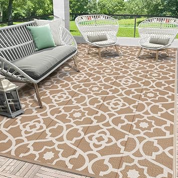 HEBE Outdoor Rug Waterproof 6x9, Plastic Straw Rug Camping Rug, Reversible Outdoor Patio Rugs RV Mat Clearance, Indoor Outside Floor Carpet for Porch,Deck,Camper,Balcony,Backyard