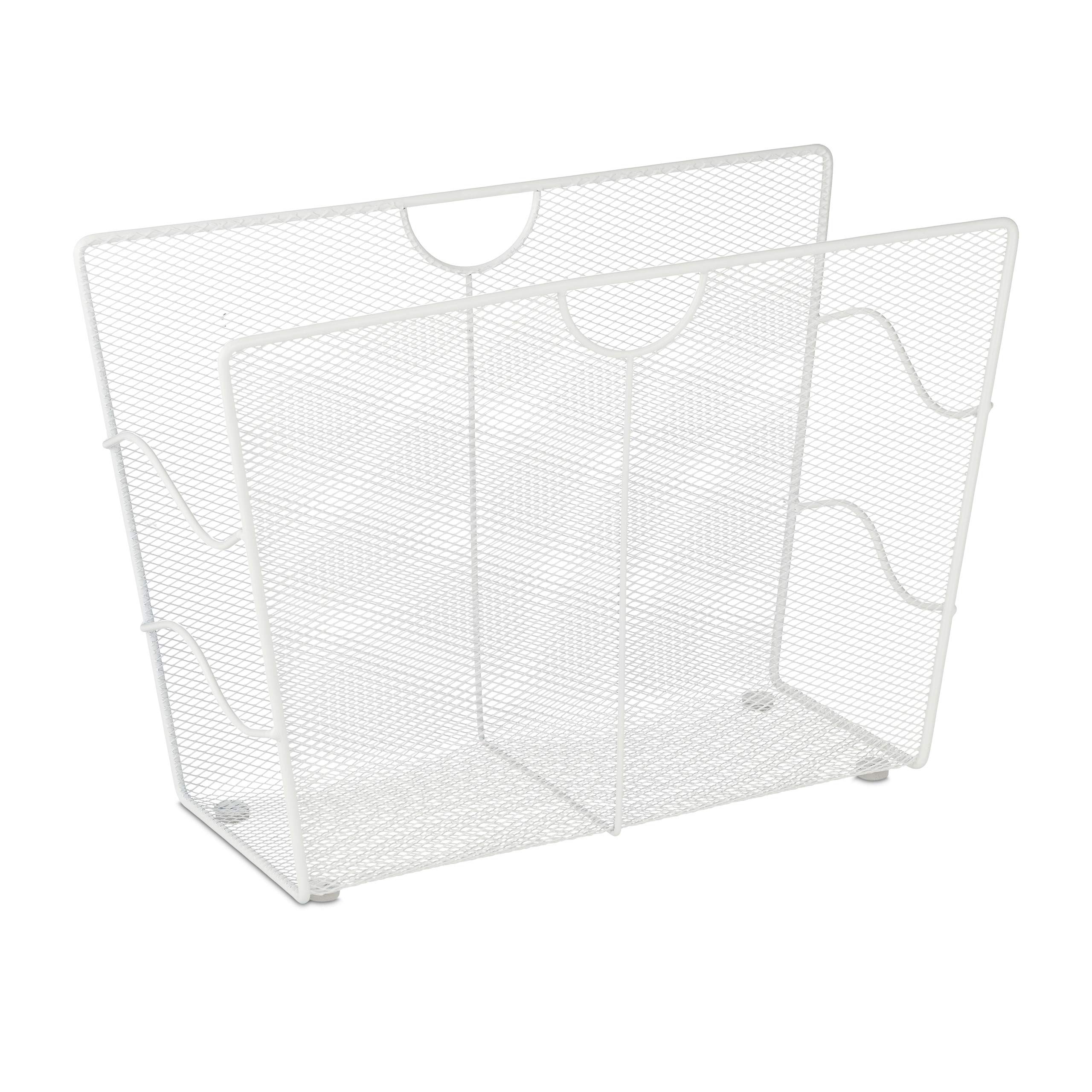 Relaxdays Revistero Metálico, Organizador de Revistas de Pie, Malla, para Salón y Baño, 27 x 39 x 17 cm aprox., Blanco