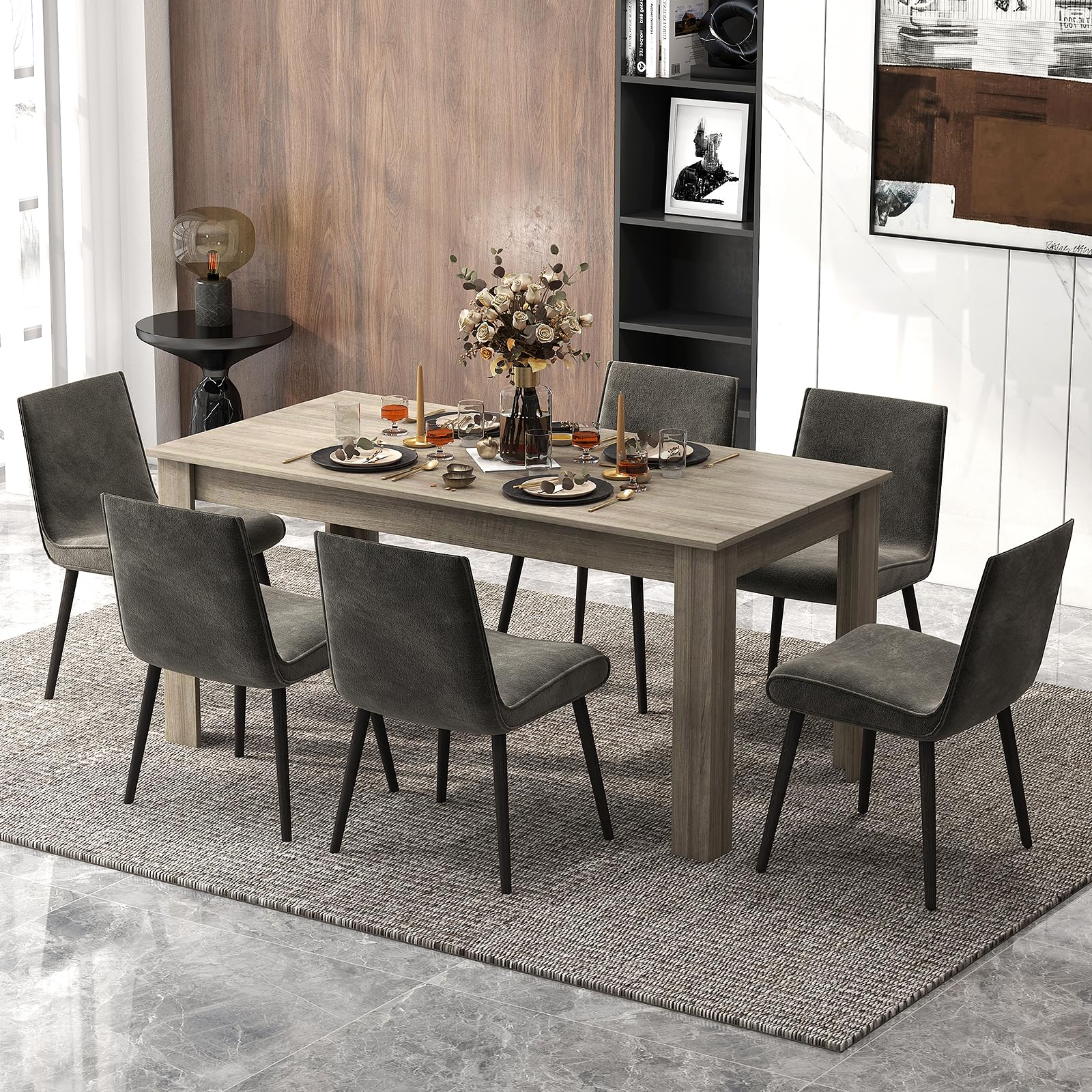 GIANTEX Tavolo da Pranzo da 160 cm per 8 Persone, Tavolo da Pranzo Fisso con Robuste Gambe a L, Tavolo Moderno per Cucina e Sala da Pranzo, Nero (Grigio)