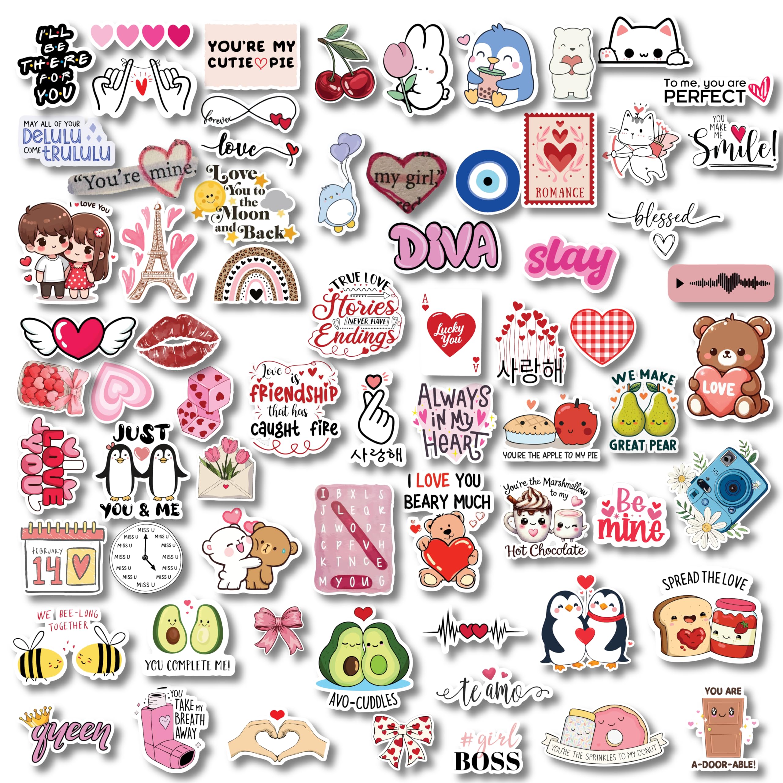 D2C Cute Love & Romantic Stickers Pack of 70 – Glitter Finish