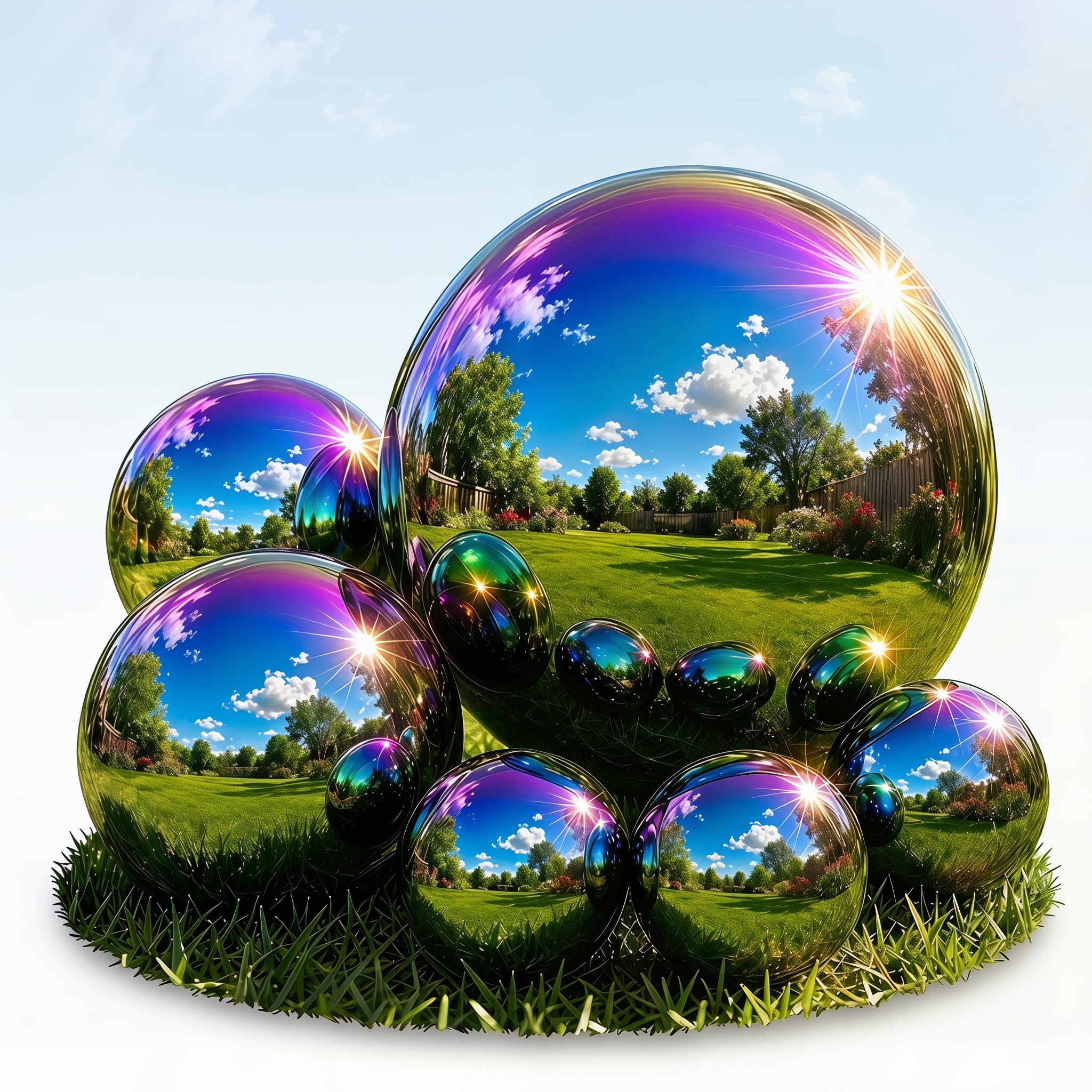6 Stück Regenbogen Edelstahl Gartenkugeln 15cm - Bunte Spiegelkugeln Reflektierende Dekokugeln, Wetterfest Teichkugeln für Außen Garten Terrasse Wohnzimmer Deko