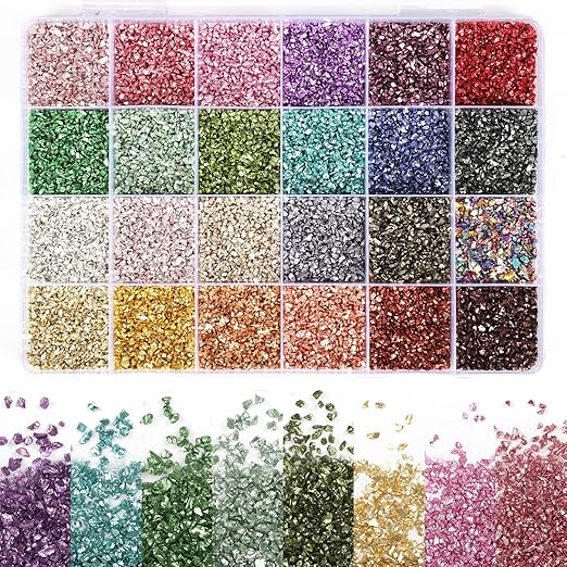 24 Colors Crushed Glass for Crafts, Crushed Glass Glitter for Resin Art Broken Glass Pieces for Crafts Resin Accessories