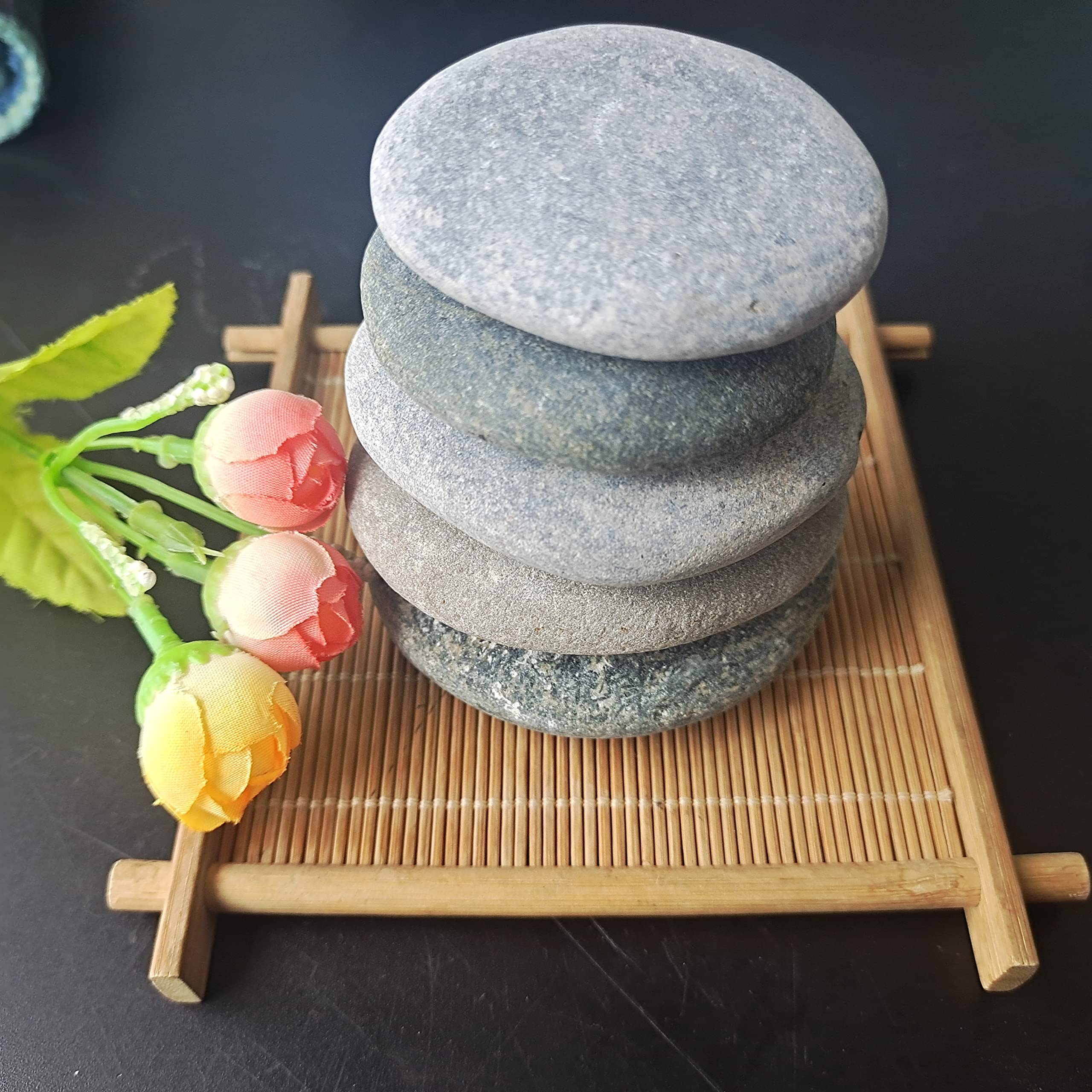 Pietre Piatte Per Dipingere - 6 Pezzi 5-8 Cm, Con Piastra Lucidante | Ciottoli Neri Per Artigianato E Decorazione - Foto 2