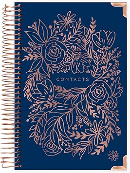 bloom daily planners Hardcover Contacts Address & Password Book - Alphabetical Organizer with Tabs - 6" x 8.25" - Navy Embroidery