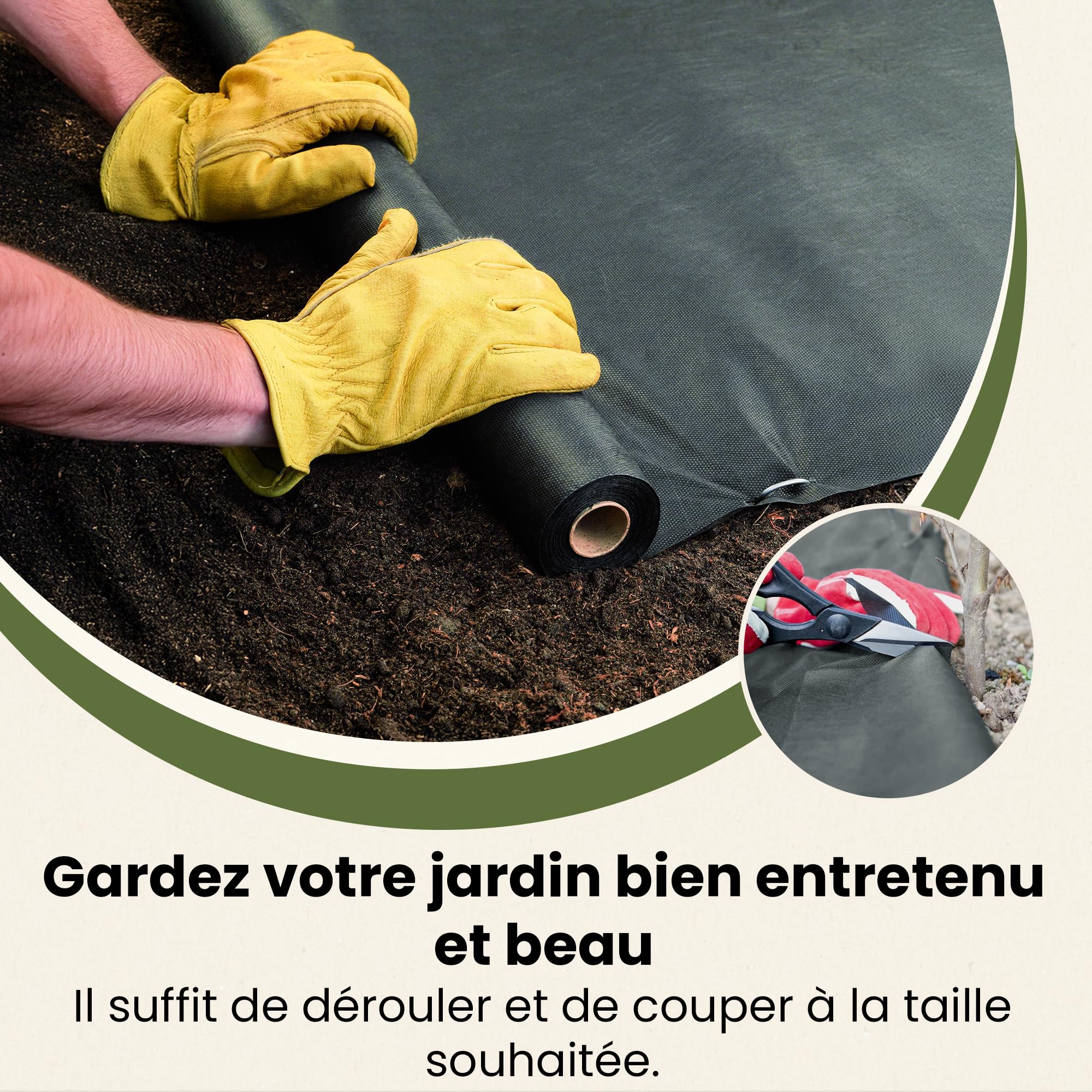GARDENIX Feutre Anti-Mauvaises Herbes 20 m² avec 50 ancrages de Terre de 20 m² (2 m x 10 m), perméable à l'eau, 150 g/m², Noir, résistant aux UV, pour Parterre surélevée, Film