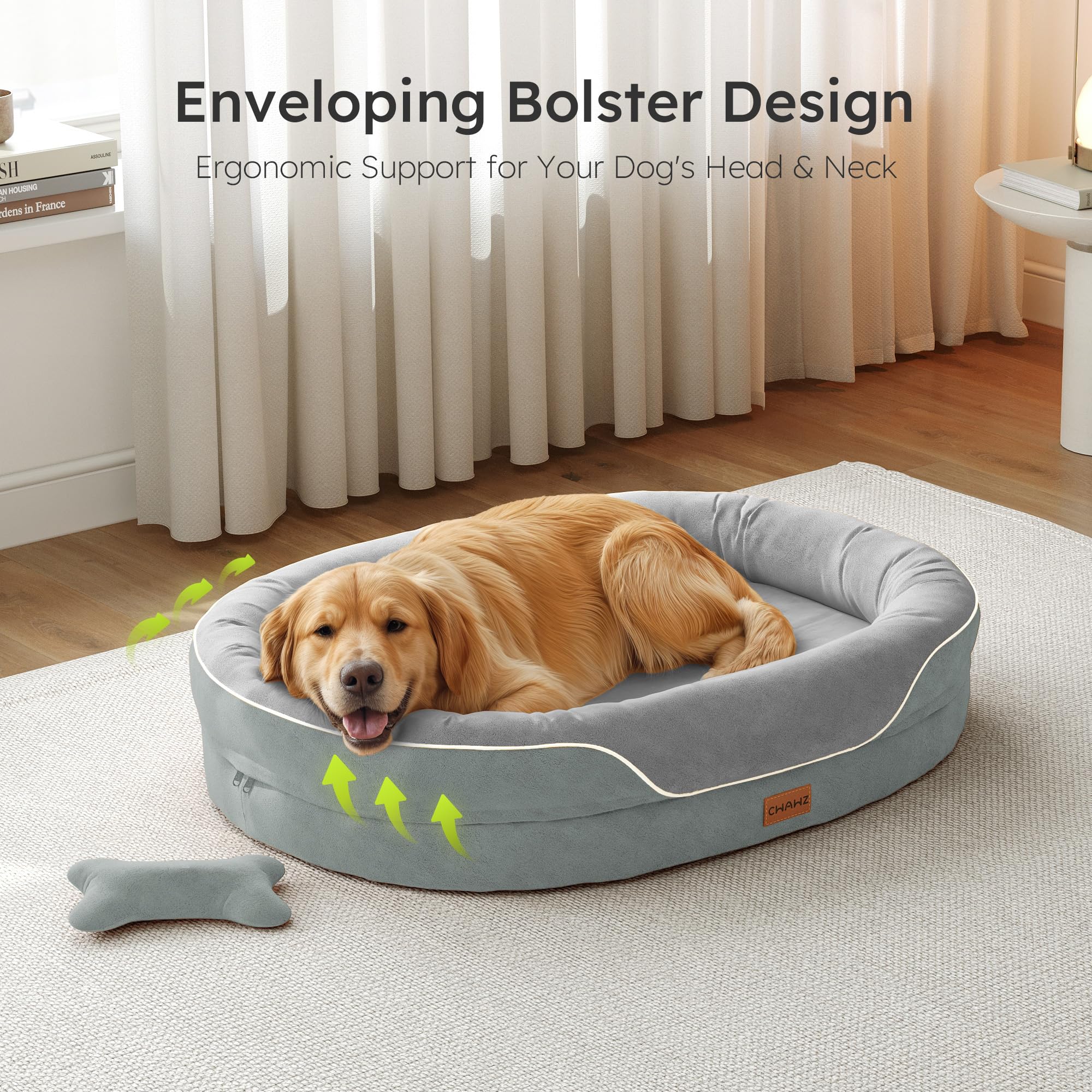 XL Orthopedic Dog Bed, Extra Large Dog Bed, Dog Sofa for Large Sized Dogs with Full-Surround Bolsters, Dual-Sided Dog Cooling Bed with Memory Foam, Washable Sofa with Nonslip Bottom, Light Grey - image 2