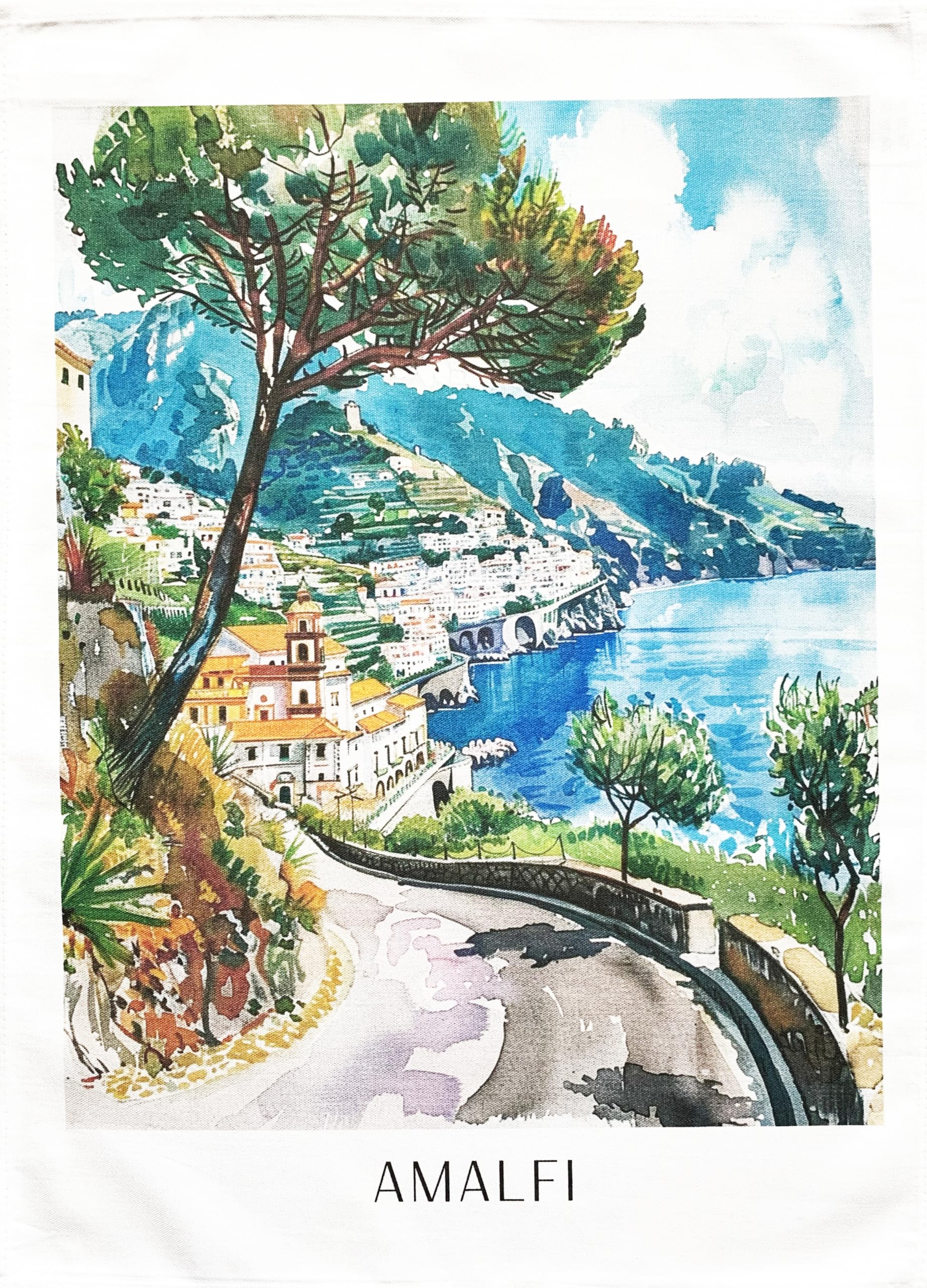 Half A Donkey White The Amalfi Coast Large Cotton Tea Towel