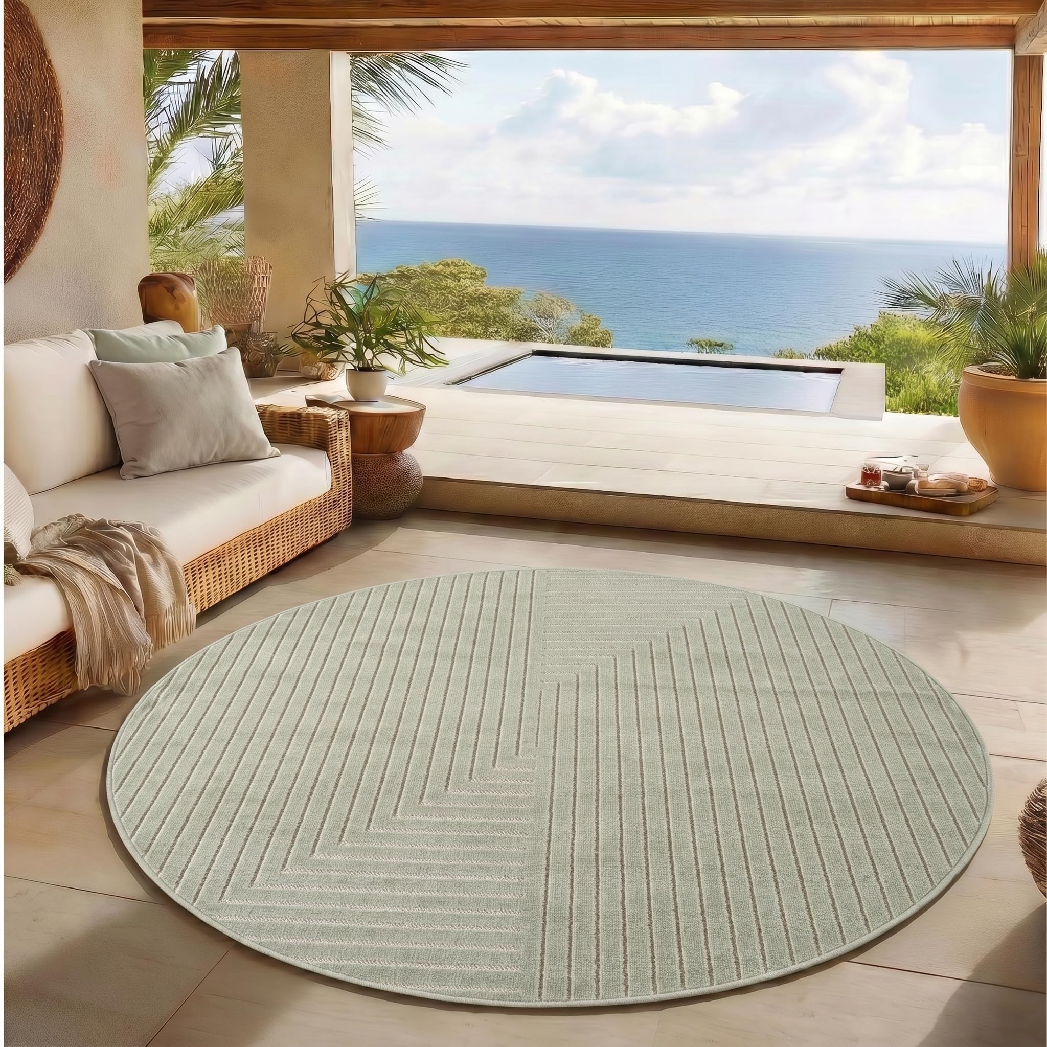 SIMPEX Kurzflor Teppich Wohnzimmer, Schlafzimmer, Küche, 3D Hoch-Tief-Effekt, Skandinavisch Boho Motiv, für Outdoor Bereich geeignet Terrassen oder im Balkon