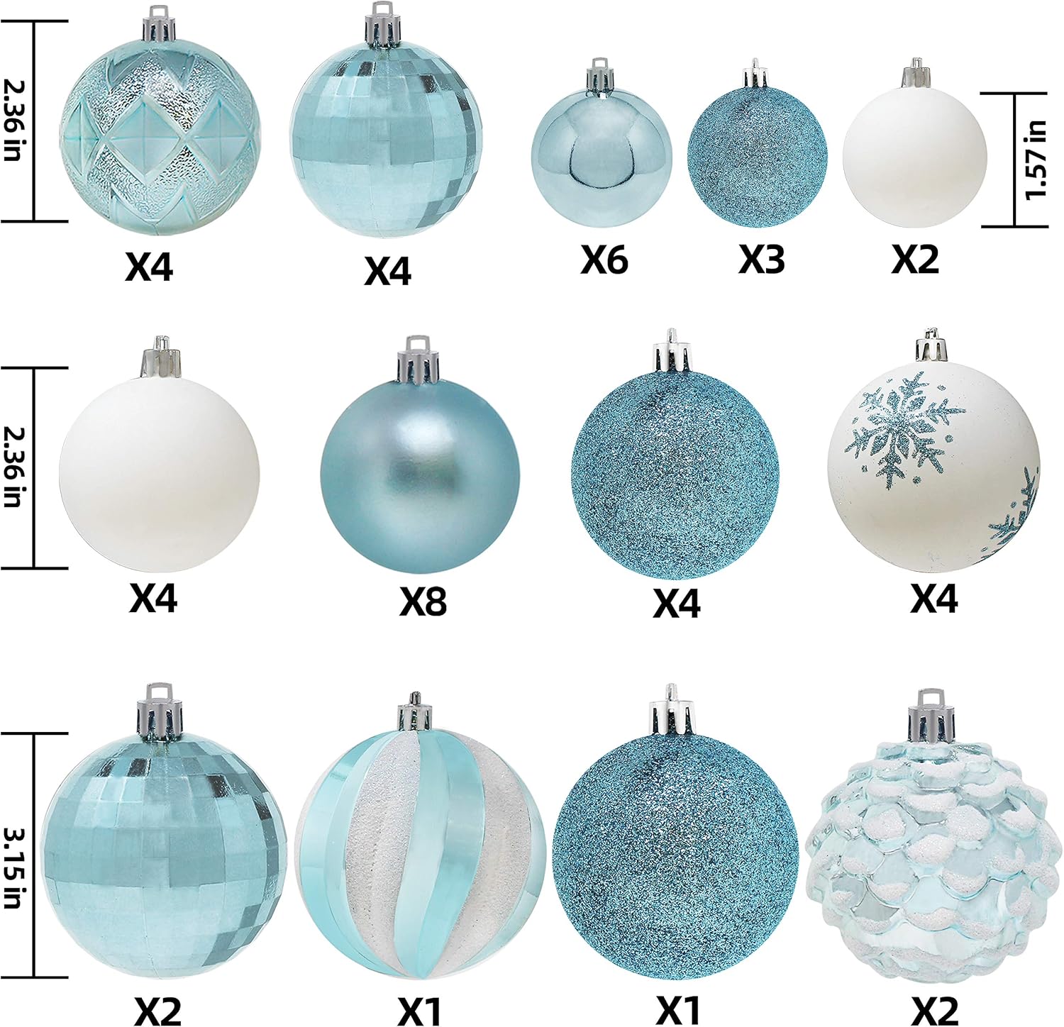 Joiedomi 71 Pcs Christmas Assorted Ornaments with a Star Tree Topper, Shatterproof Christmas Ornaments for Holidays, Party Decoration, Tree Ornaments, Events, and Christmas (Blue&White)