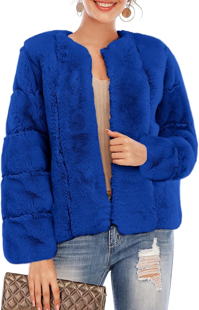 BerryGo Women's Long Sleeve Open Front Fuzzy Faux Fur Coat at Amazon
