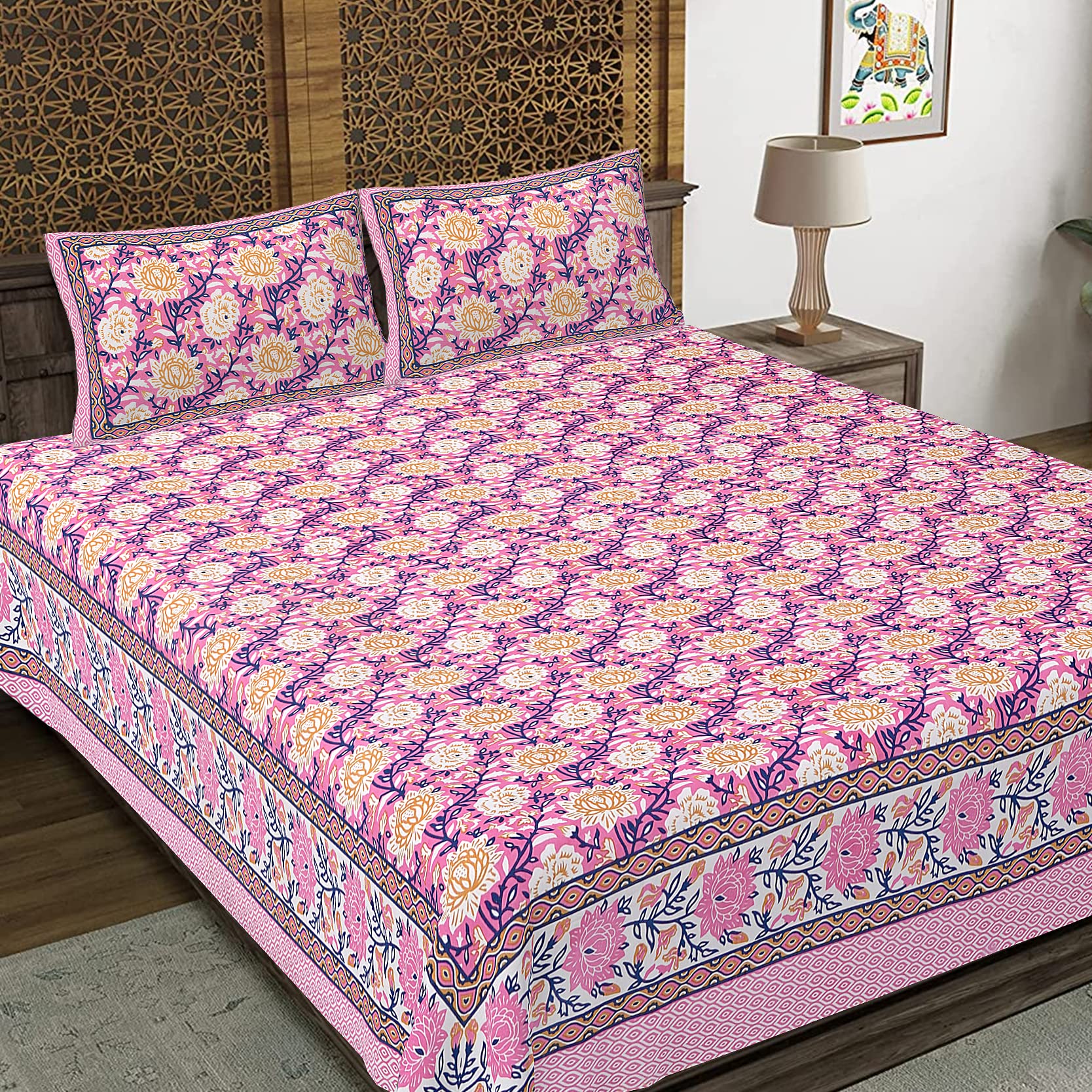 WESTLYN Hand Block Print 300 TC Cotton King Size Bedsheet, Multi-Coloured88 (B0BX5KT6JZ) Amazon Price History, Amazon Price Tracker