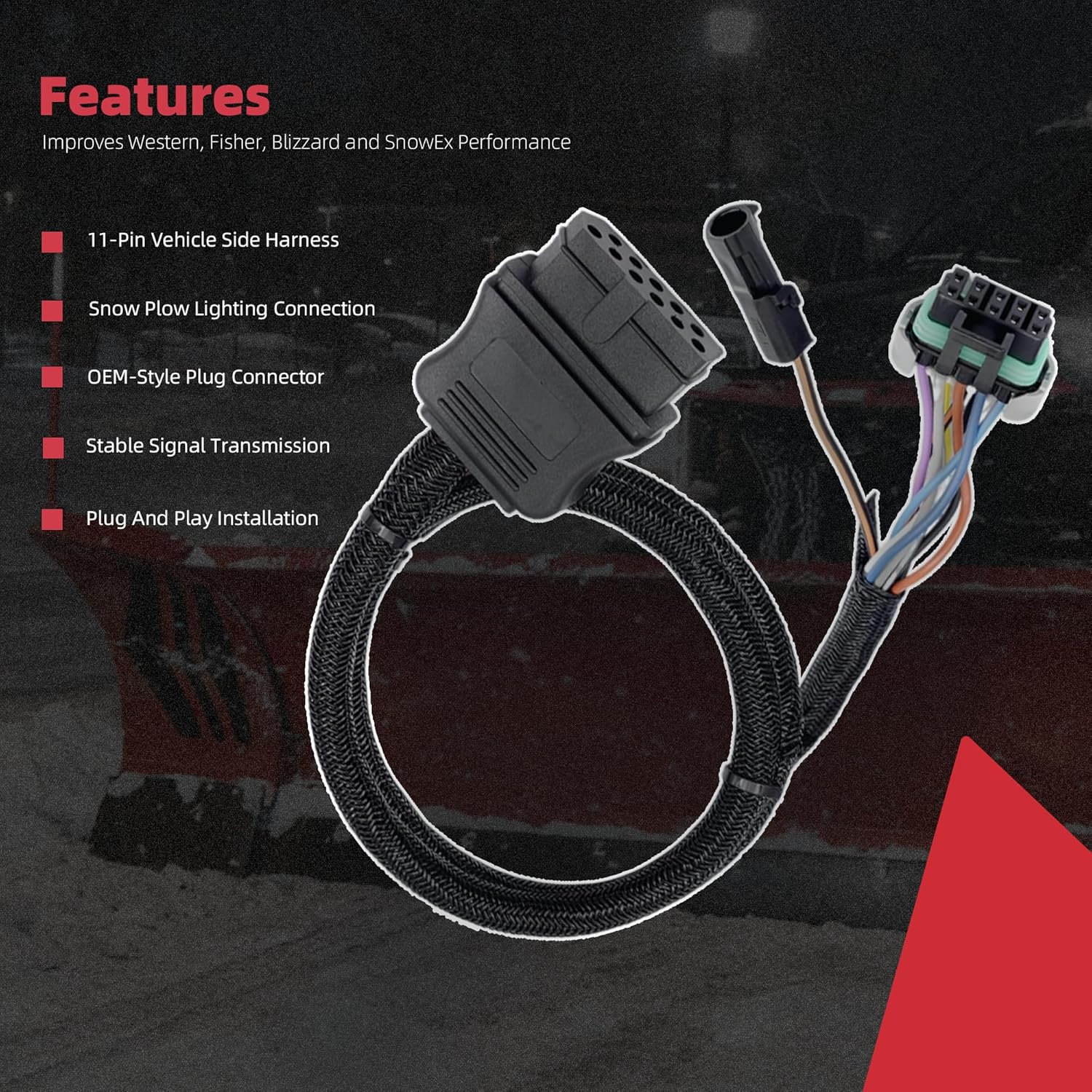 11-Pin Vehicle Side Light Wiring Harness Compatible with Western SnowEx Fisher Blizzard Plows Replace 26357 22413, Heavy Duty Truck Side Wiring with Dust Cover