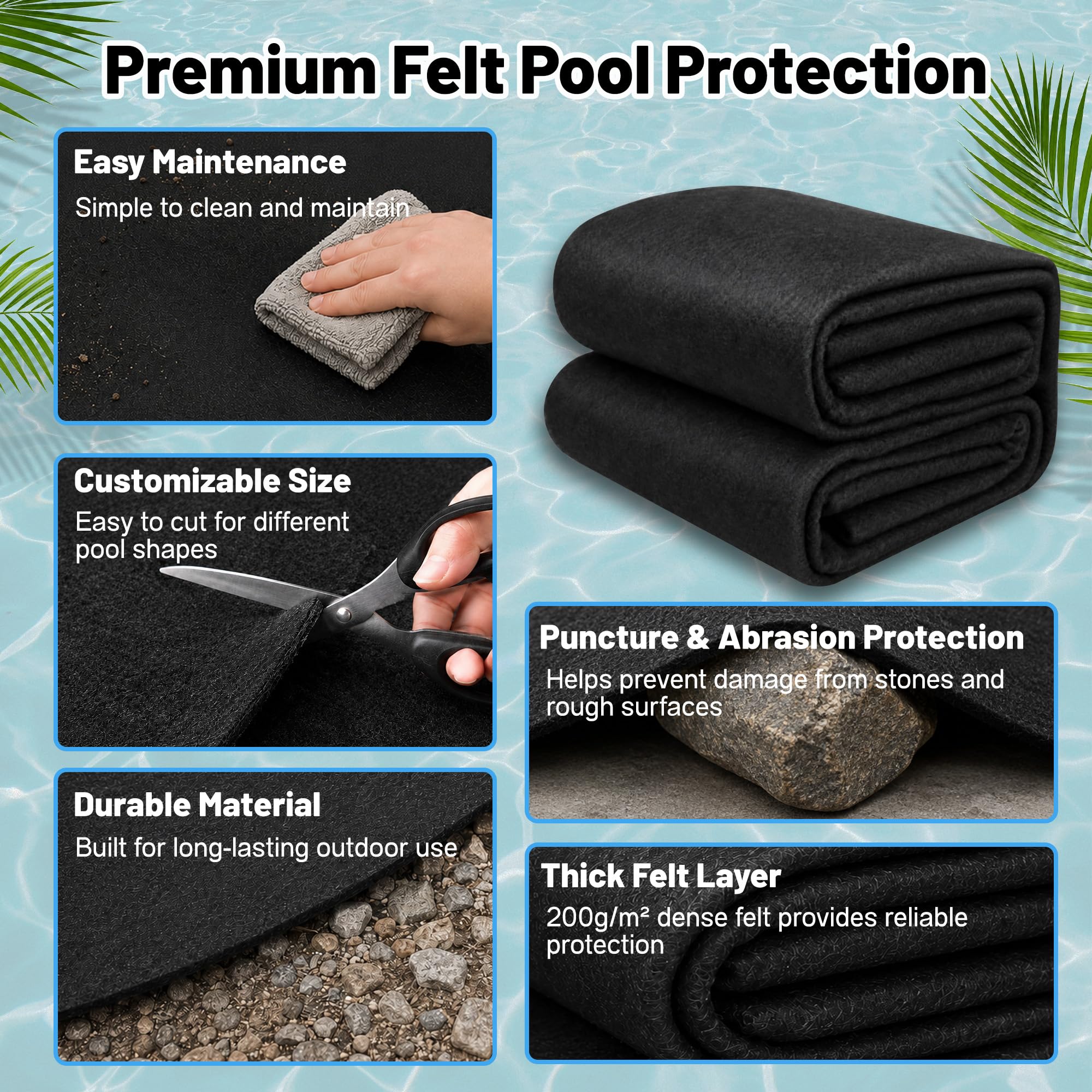 4m Rund Pool Unterlage Outdoor - Premium Filz Bodenschutzmatte für Whirlpools & Aufstellpools, rutschfeste & wasserdichte Poolmatte, Einfach Zuschneidbar, Wasserabsorbierend und Faltbar