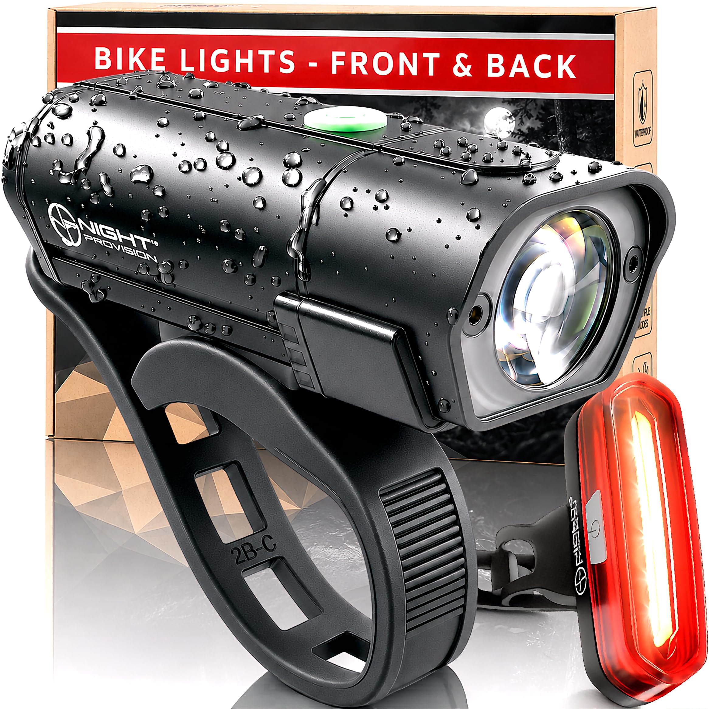 [Nuovo 2024] BX-400 USB-C Bike Light Set - Luci anteriori e posteriori di lunga durata, 12 ore max per guida notturna, sicurezza in bicicletta, migliori fari anteriori e posteriori per strada e
